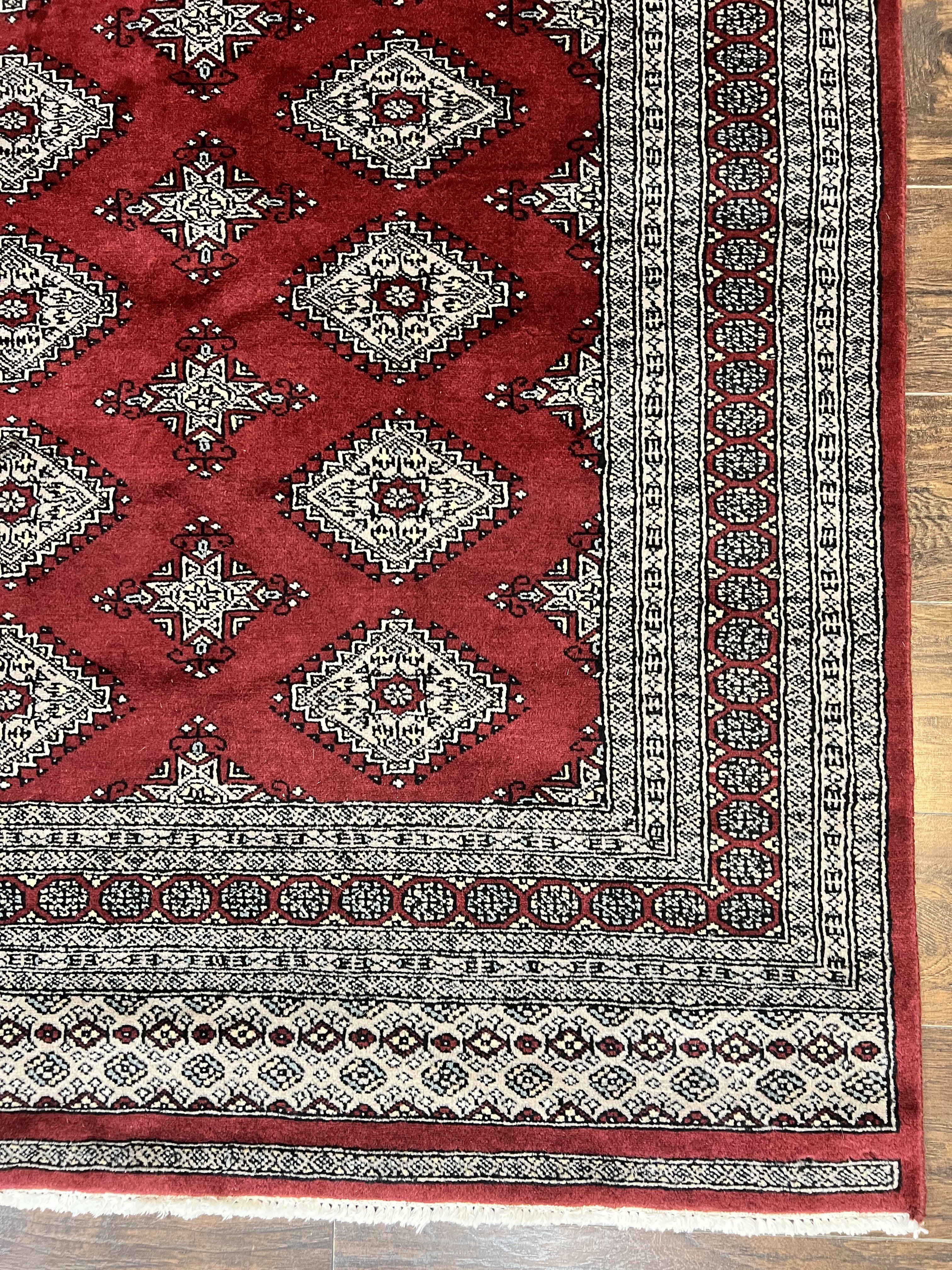 Pakistani Bokhara Rug 6x8, Fine Turkoman Carpet, Wool Handmade Vintage, Red, 6 x 8 Medium Sized Rug, Turkmen Rug - Image 8
