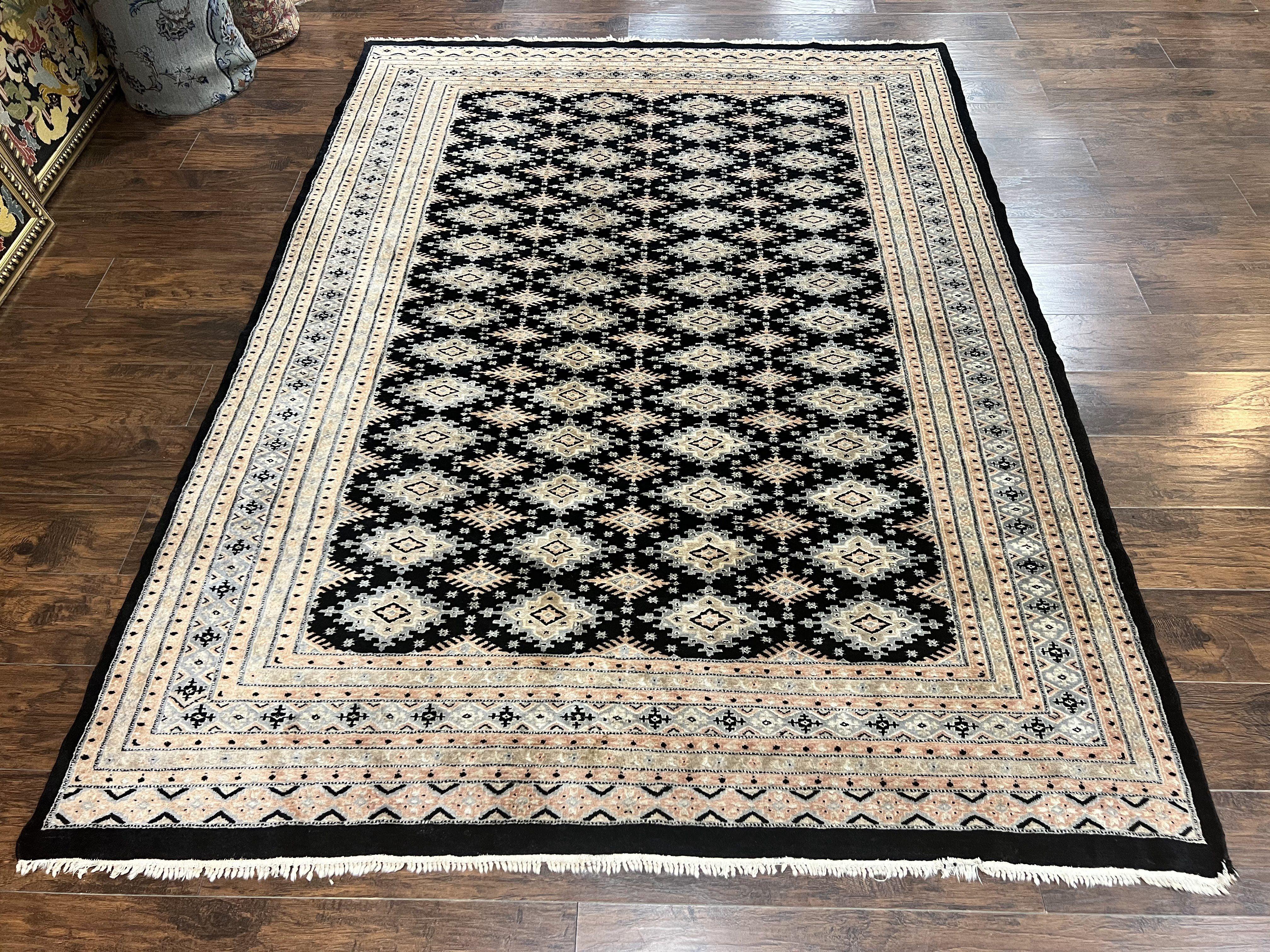 Pakistani Bokhara Rug 6x9, Hand Knotted Vintage Wool Carpet with Silk Highlights, Very Fine 320 KPSI, Medium Size - Image 12
