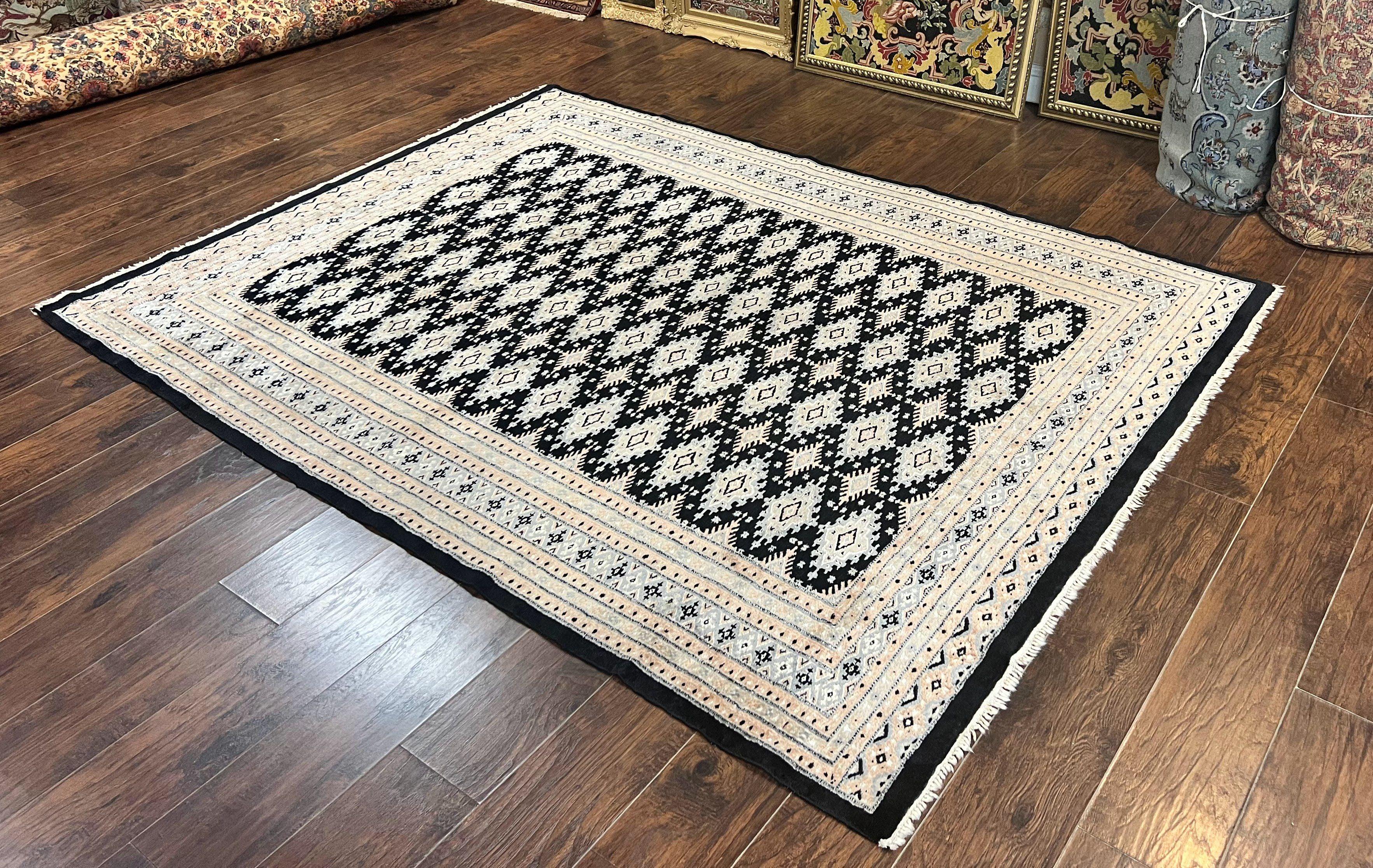 Pakistani Bokhara Rug 6x9, Hand Knotted Vintage Wool Carpet with Silk Highlights, Very Fine 320 KPSI, Medium Size - Image 2