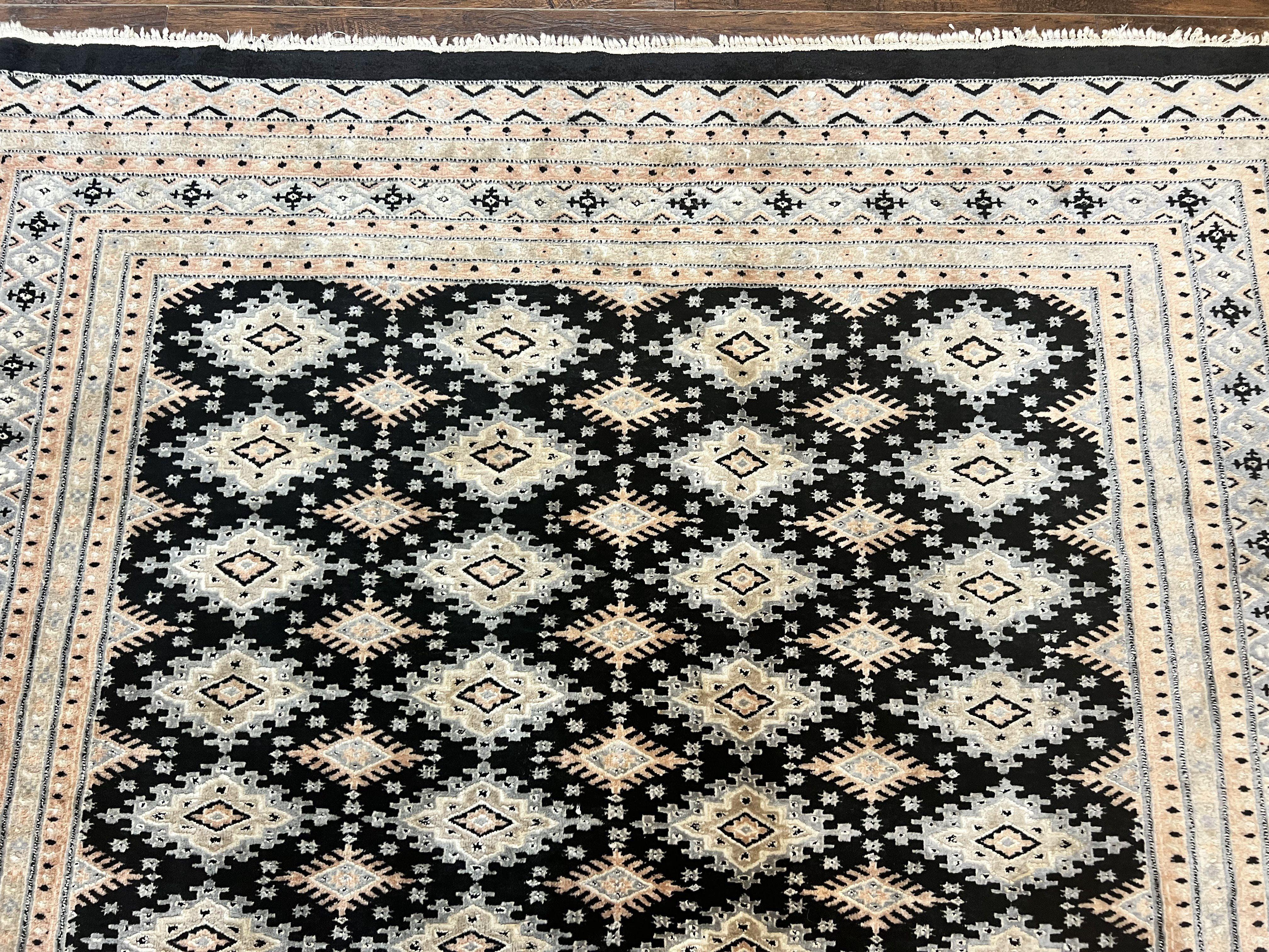 Pakistani Bokhara Rug 6x9, Hand Knotted Vintage Wool Carpet with Silk Highlights, Very Fine 320 KPSI, Medium Size - Image 3