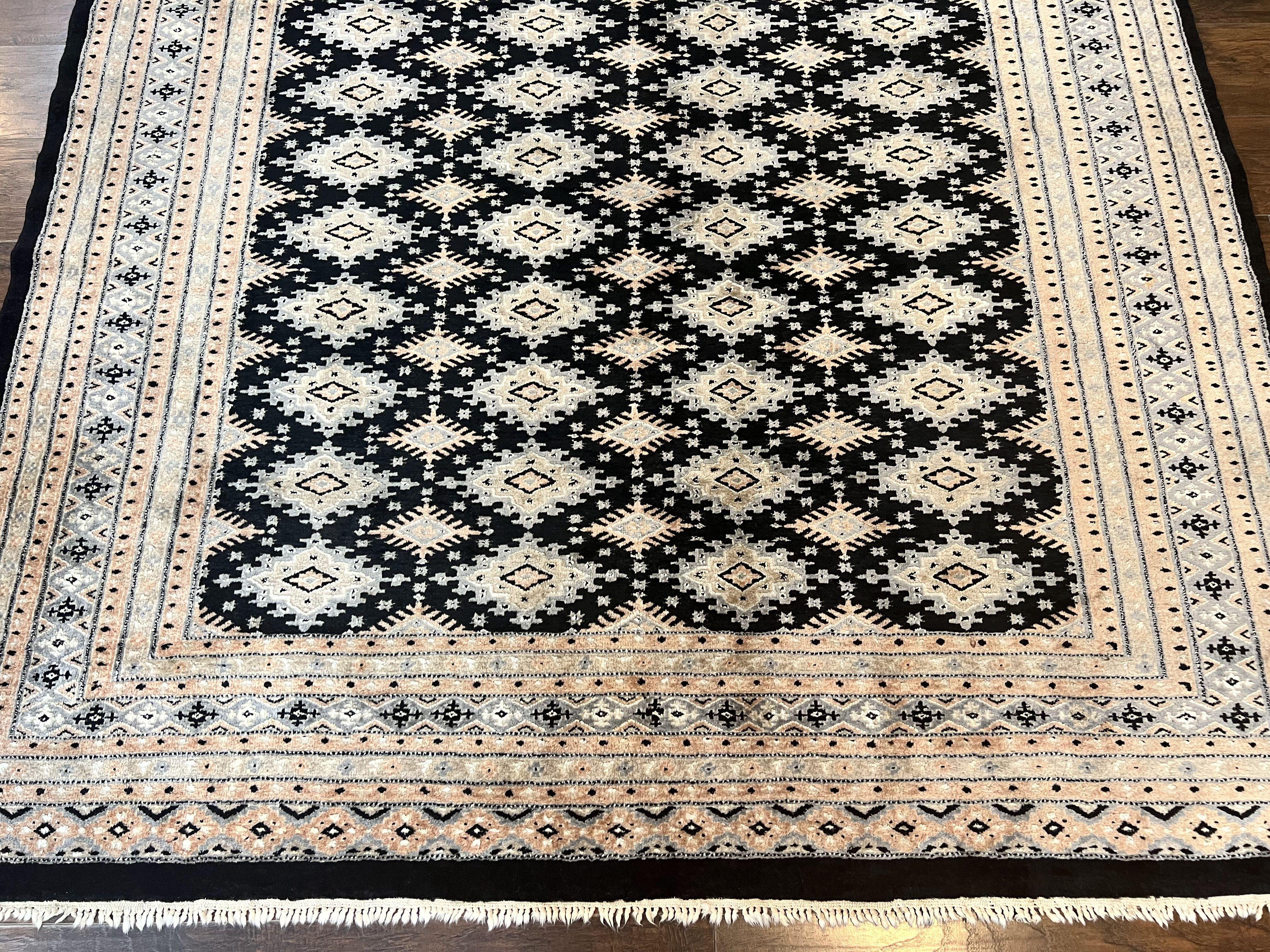 Pakistani Bokhara Rug 6x9, Hand Knotted Vintage Wool Carpet with Silk Highlights, Very Fine 320 KPSI, Medium Size - Image 5
