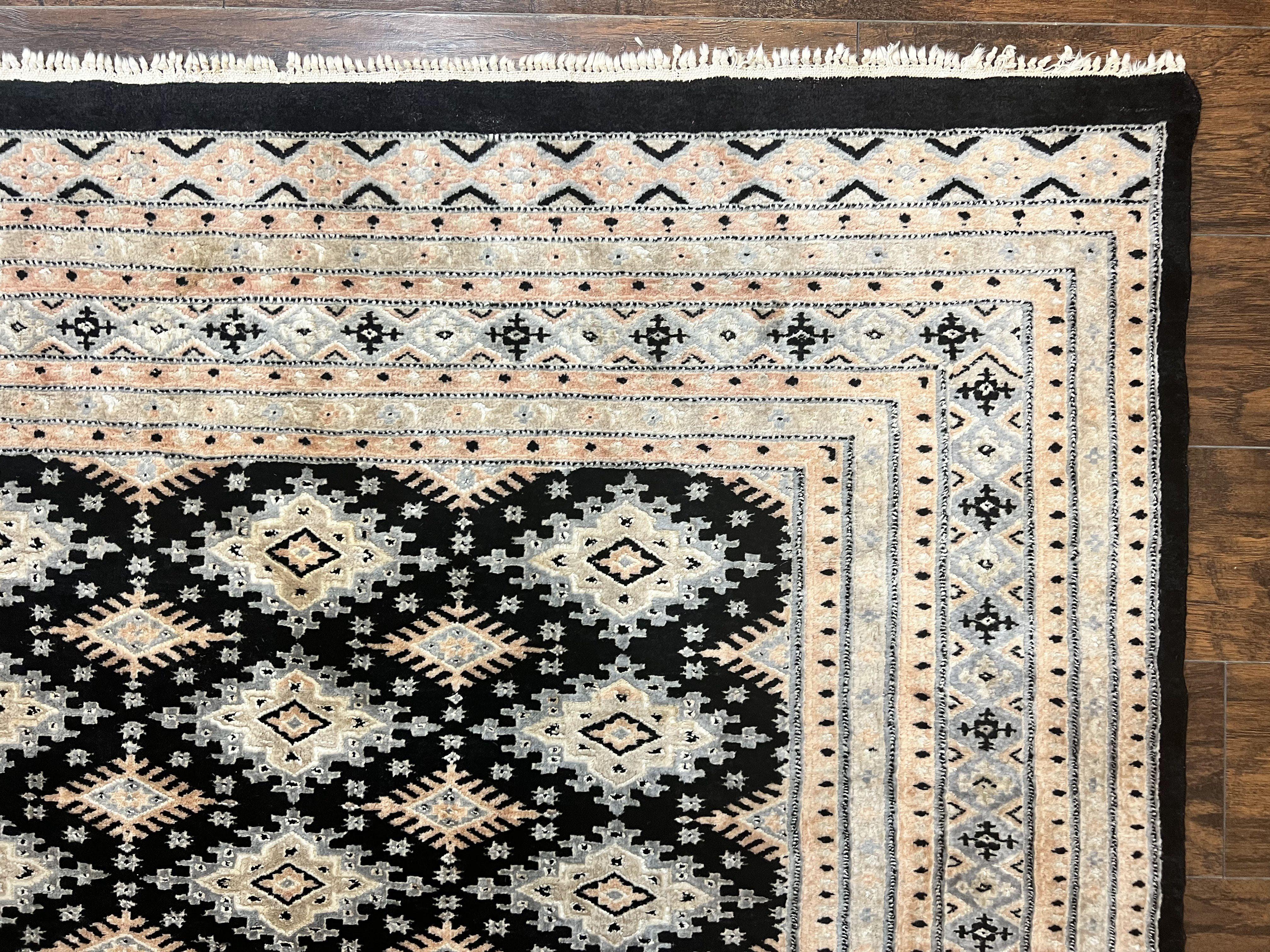 Pakistani Bokhara Rug 6x9, Hand Knotted Vintage Wool Carpet with Silk Highlights, Very Fine 320 KPSI, Medium Size - Image 7