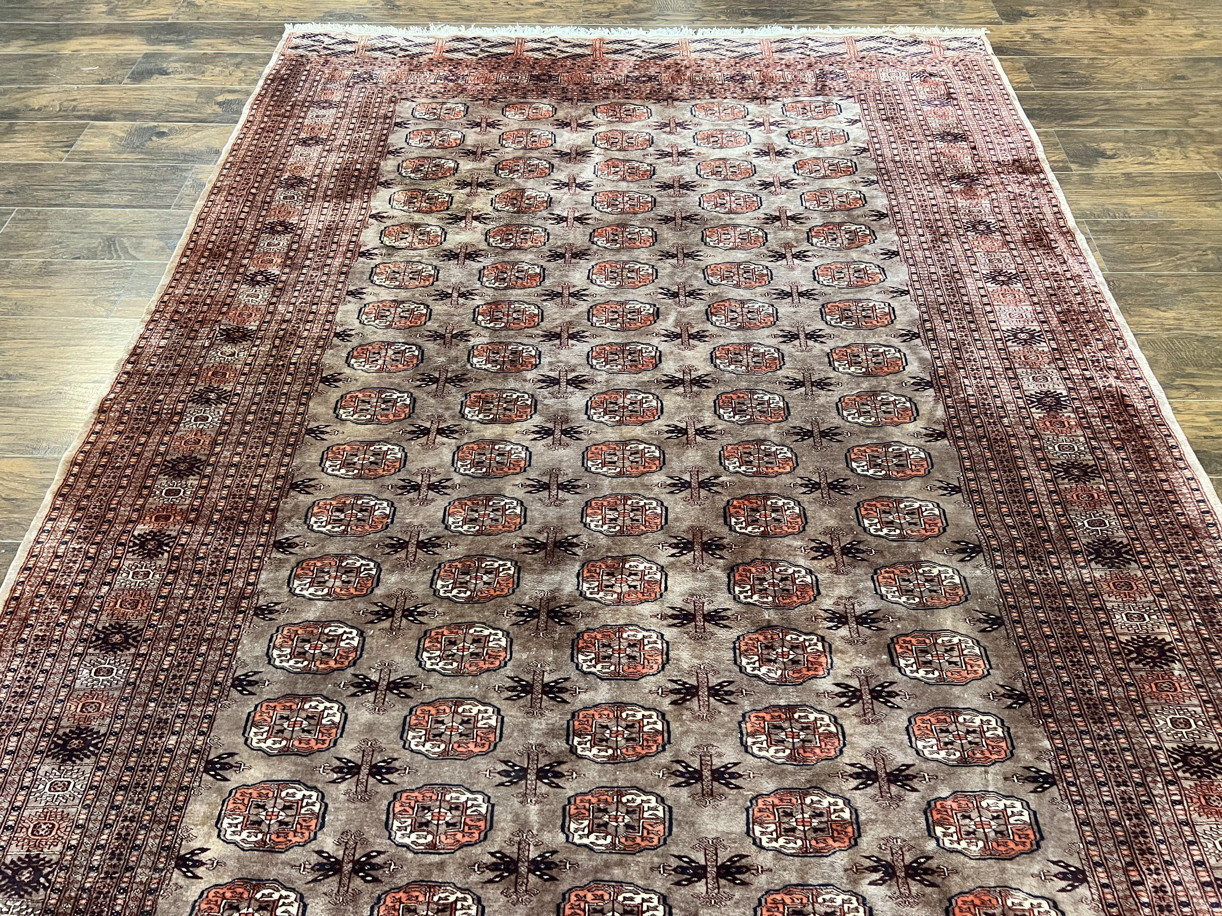 Pakistani Bokhara Turkoman Rug 7x10, Handmade Vintage Wool Carpet, Brown-Red - Image 12