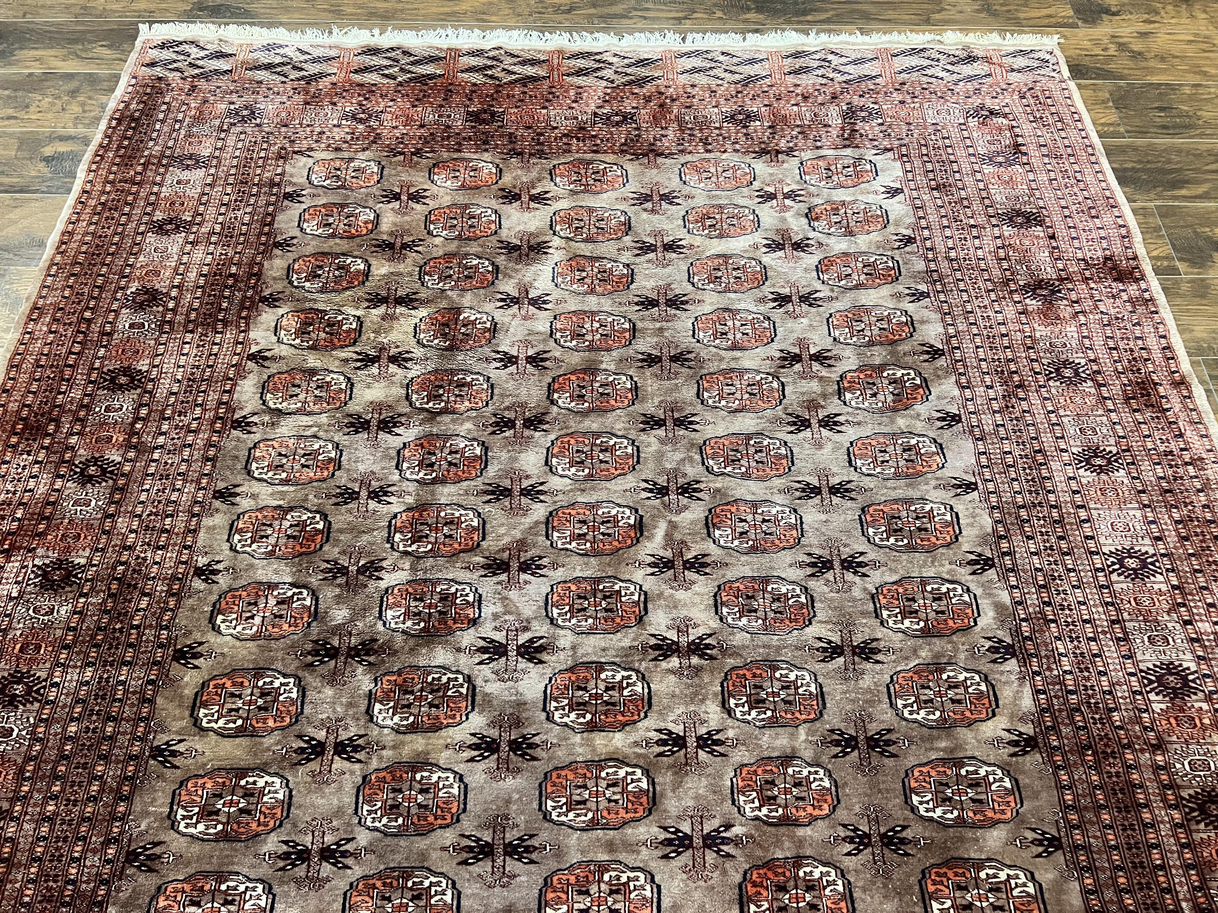 Pakistani Bokhara Turkoman Rug 7x10, Handmade Vintage Wool Carpet, Brown-Red - Image 2