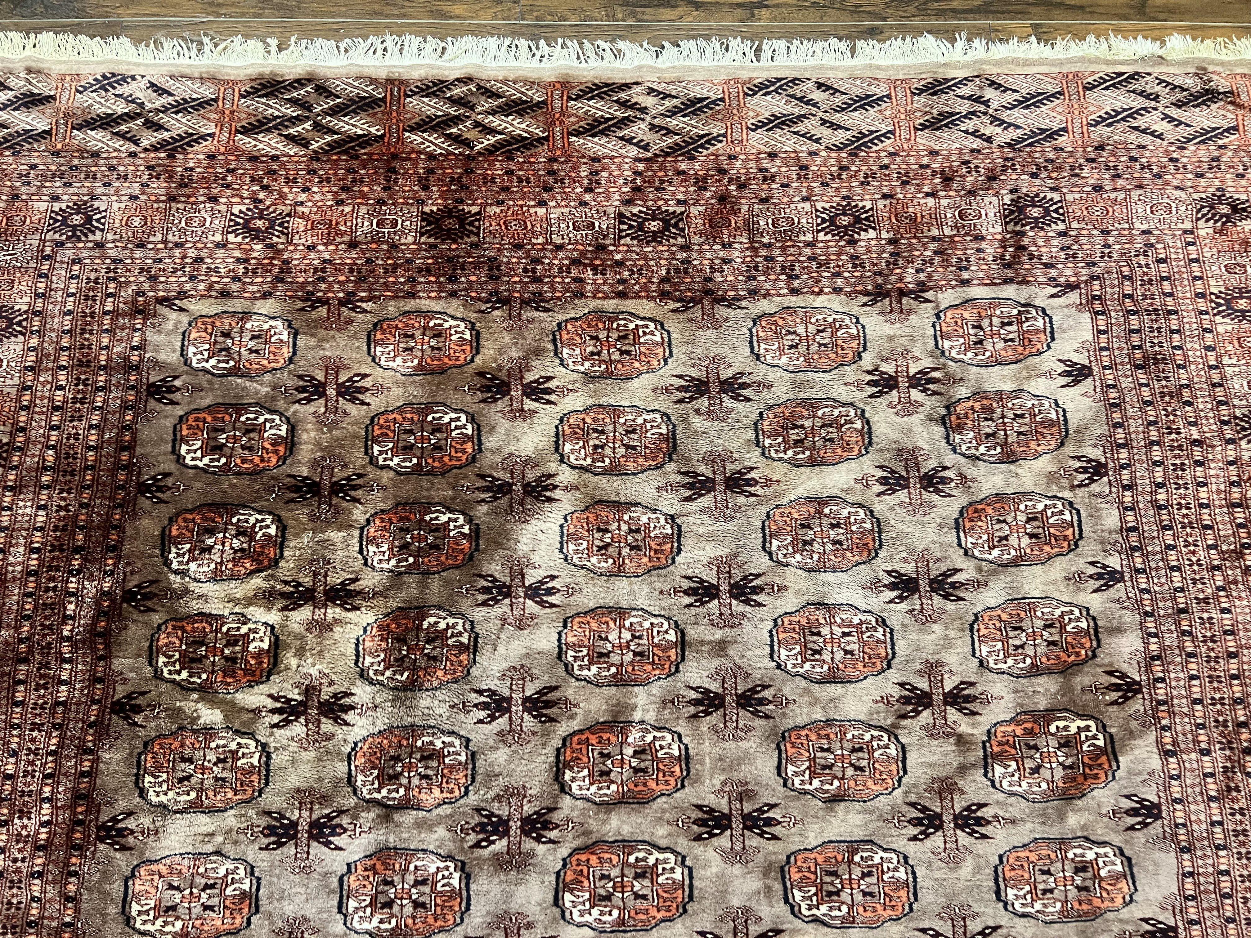 Pakistani Bokhara Turkoman Rug 7x10, Handmade Vintage Wool Carpet, Brown-Red - Image 3