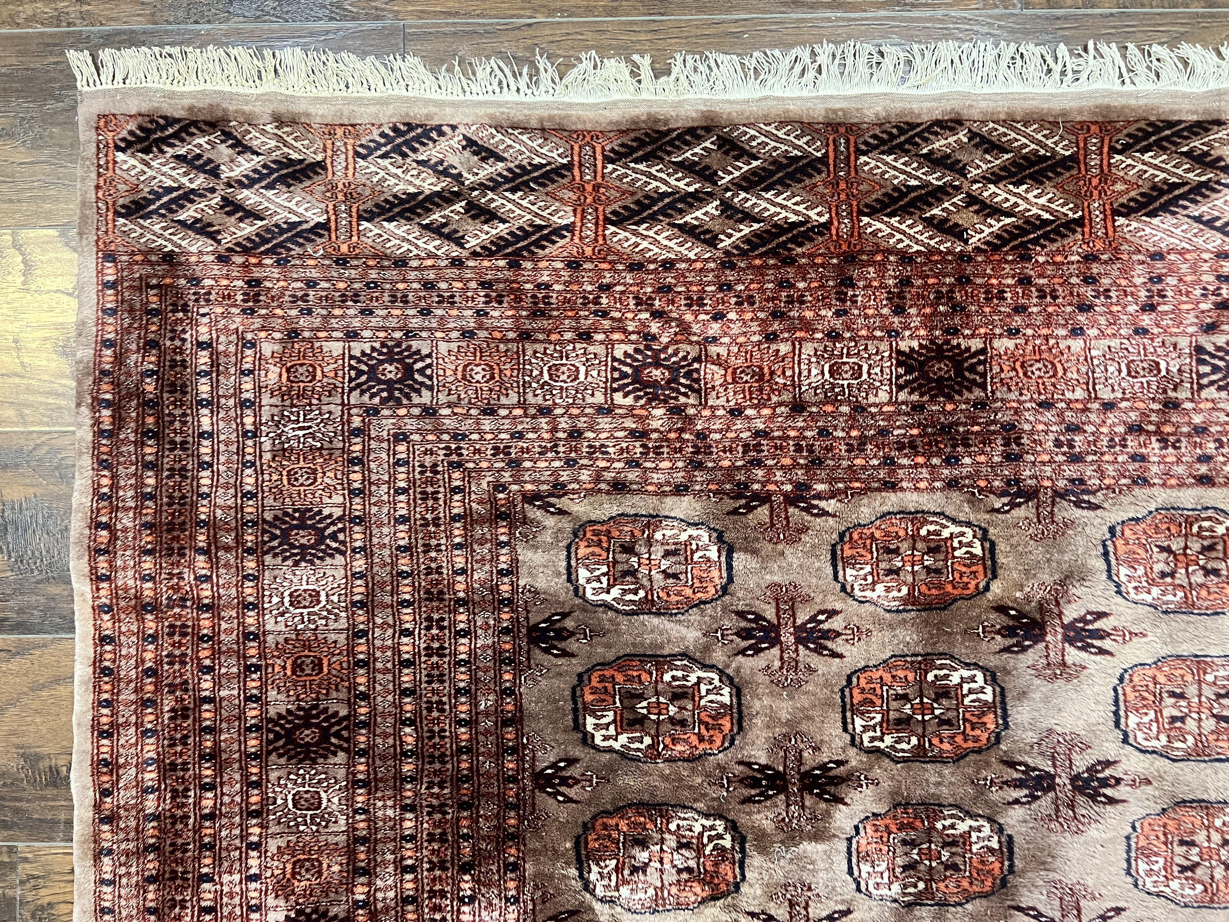 Pakistani Bokhara Turkoman Rug 7x10, Handmade Vintage Wool Carpet, Brown-Red - Image 6