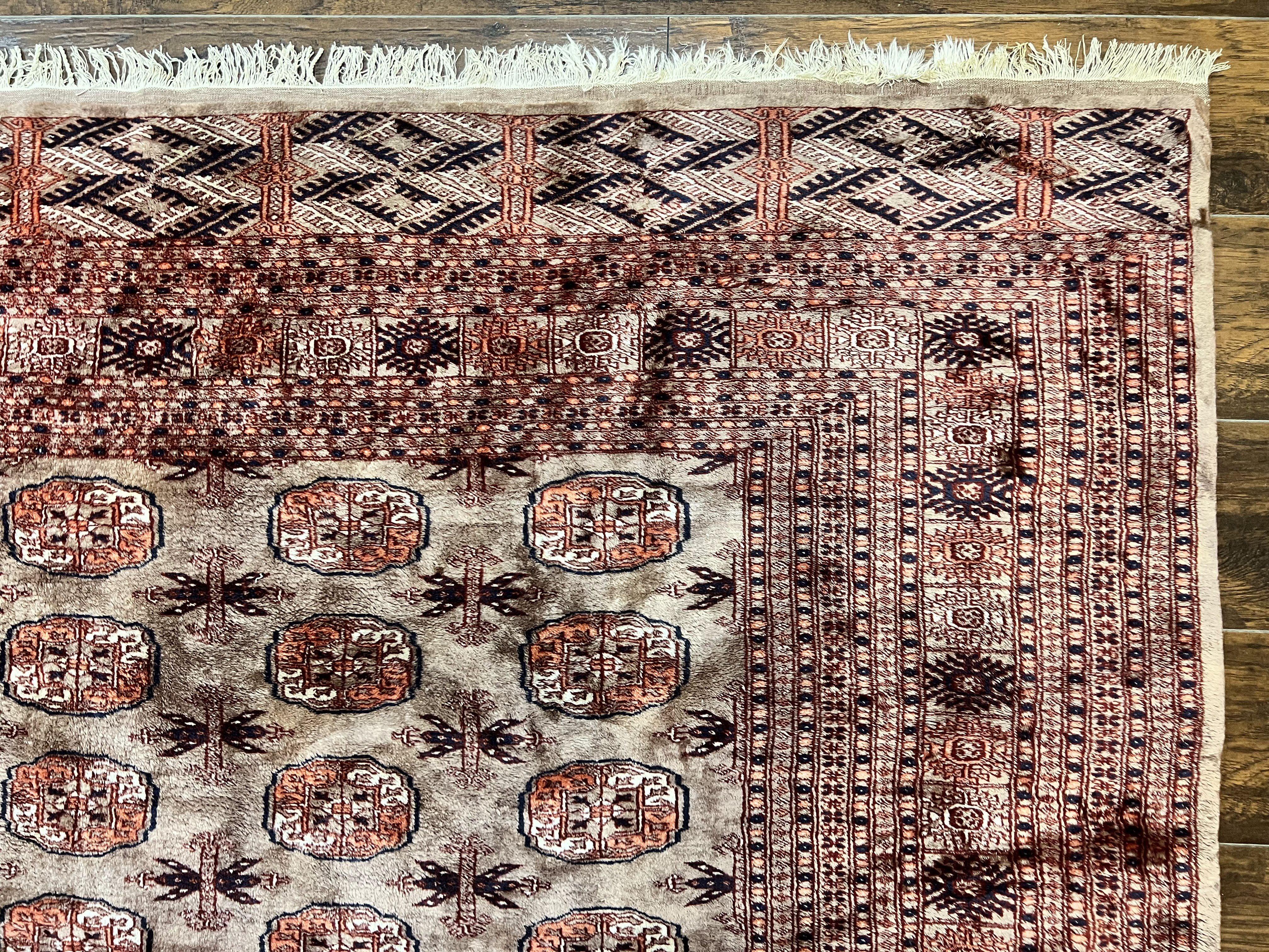 Pakistani Bokhara Turkoman Rug 7x10, Handmade Vintage Wool Carpet, Brown-Red - Image 7