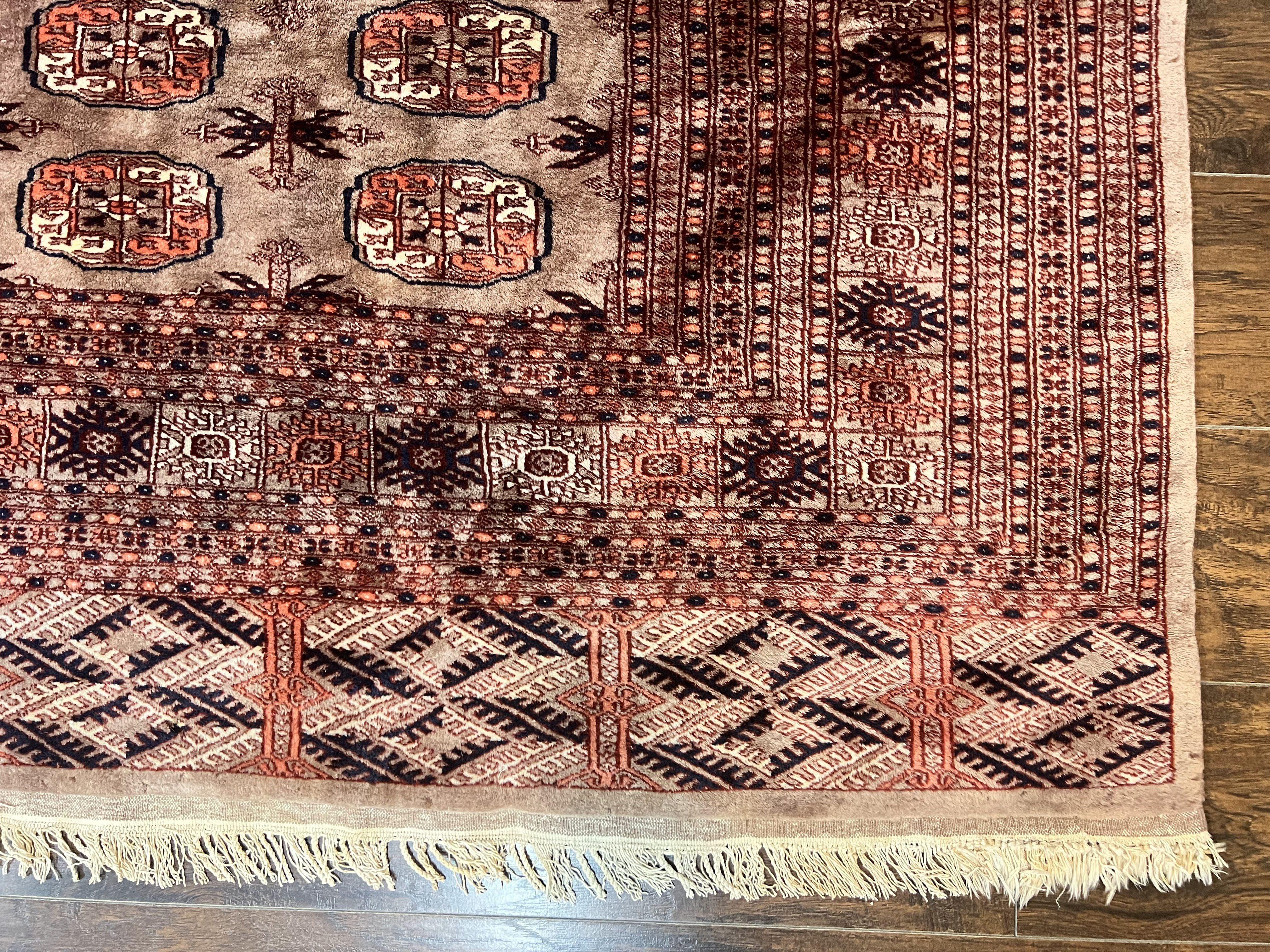 Pakistani Bokhara Turkoman Rug 7x10, Handmade Vintage Wool Carpet, Brown-Red - Image 9