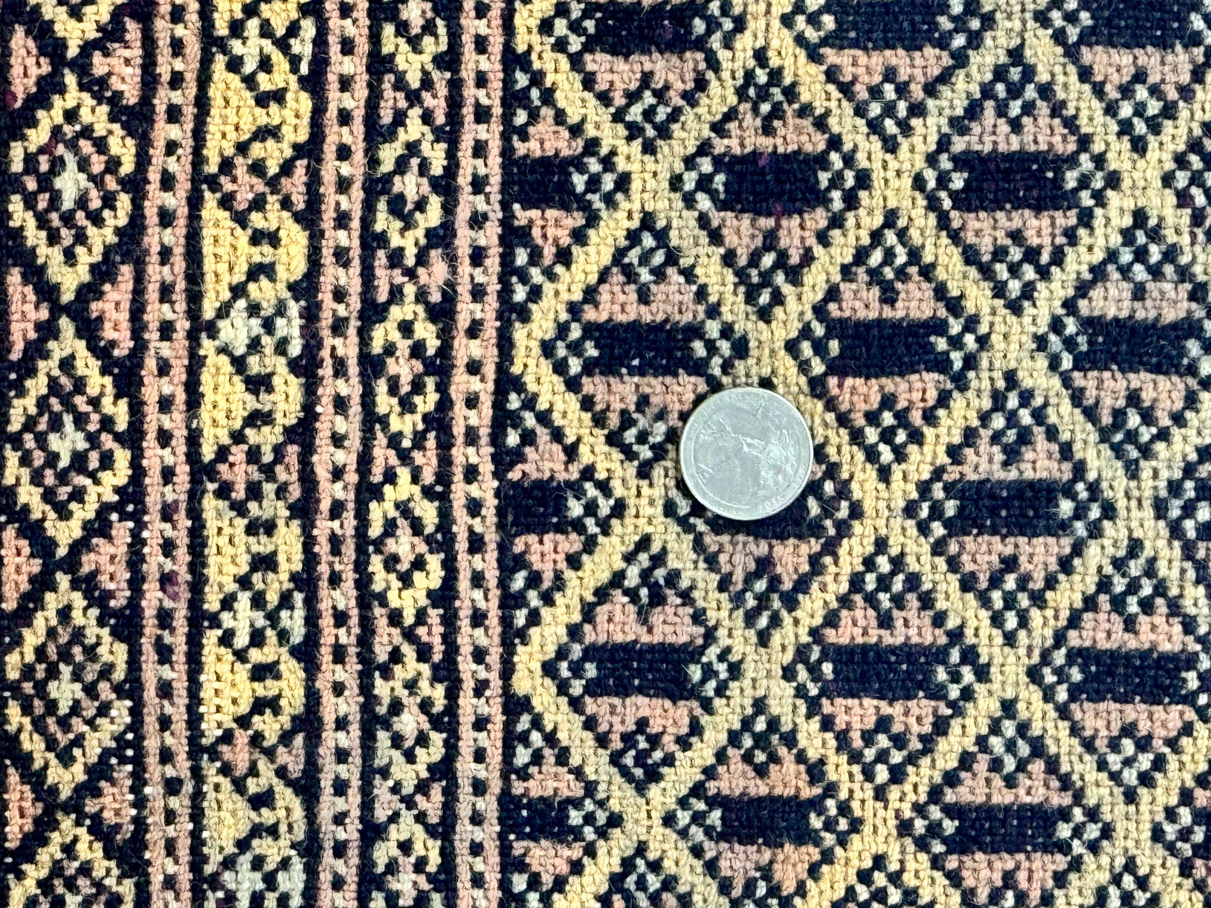 Pakistani Bokhara Turkoman Rug 9x11, Cream, Handmade Wool Vintage Carpet - Image 11