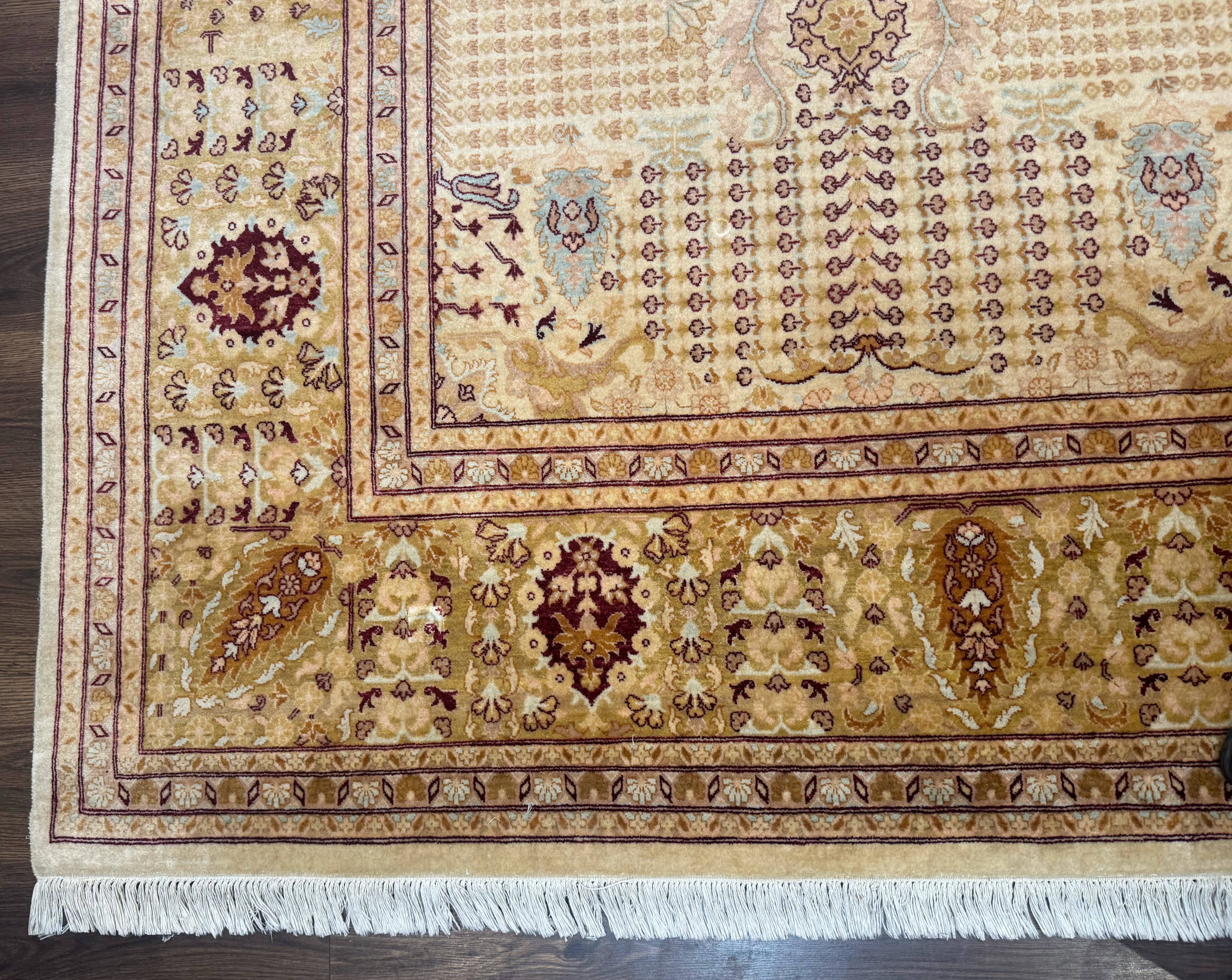 Pakistani Carpet 9x12, Finely Hand Knotted 270 KPSI, Cream, Allover Pattern - Image 8