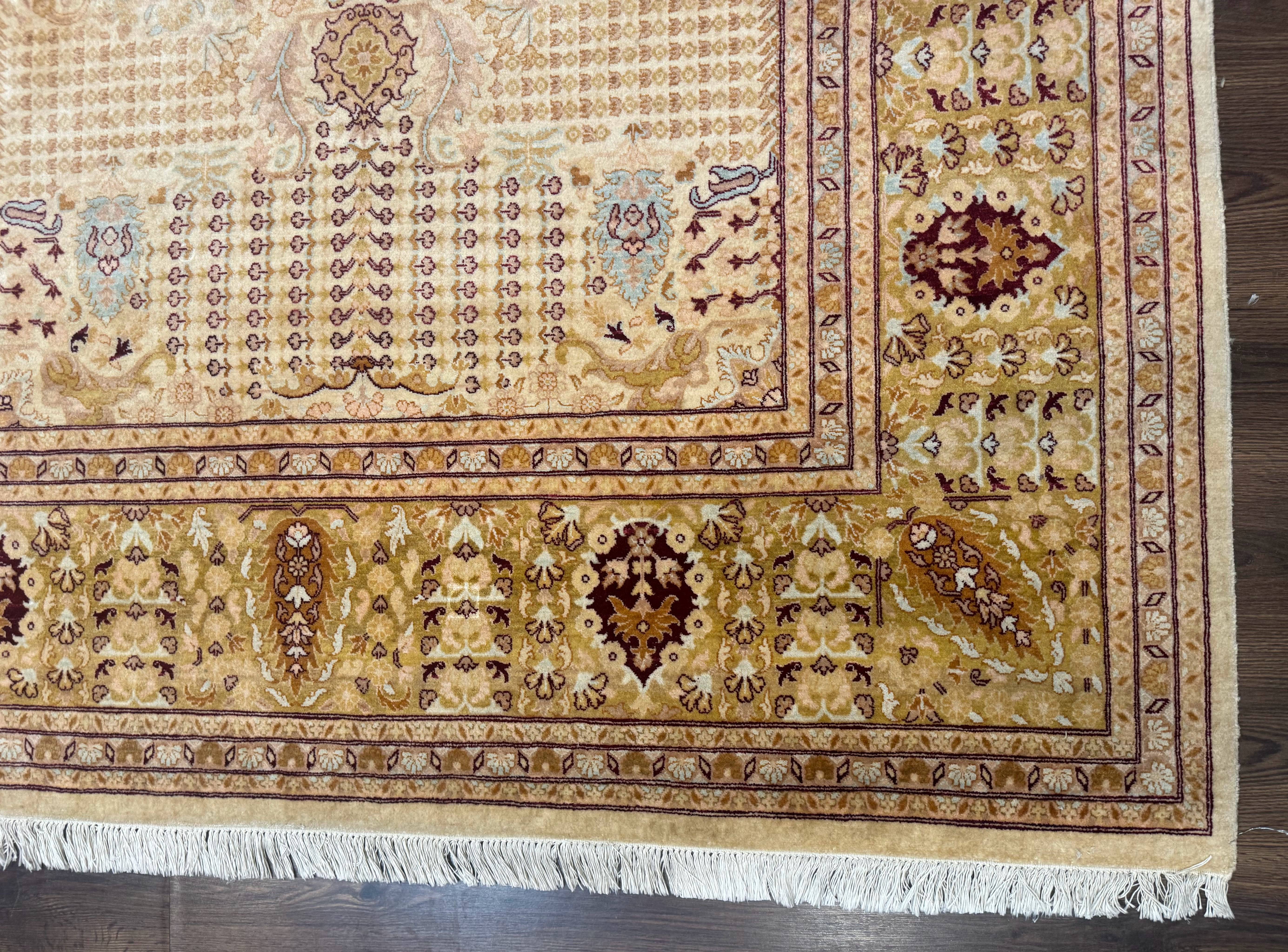 Pakistani Carpet 9x12, Finely Hand Knotted 270 KPSI, Cream, Allover Pattern - Image 9