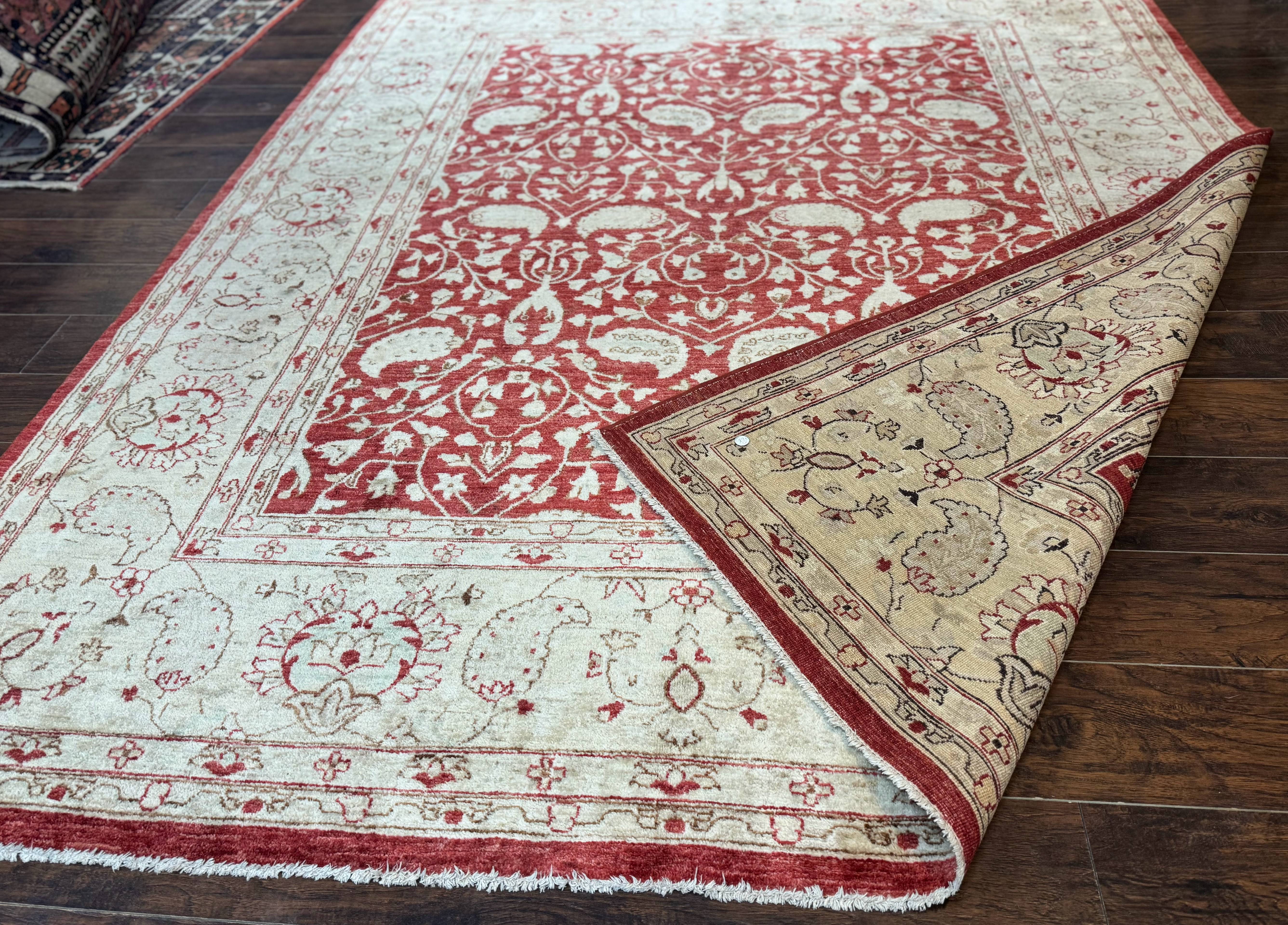 Pakistani Chobi Rug 8x10, Red, Handmade - Image 12