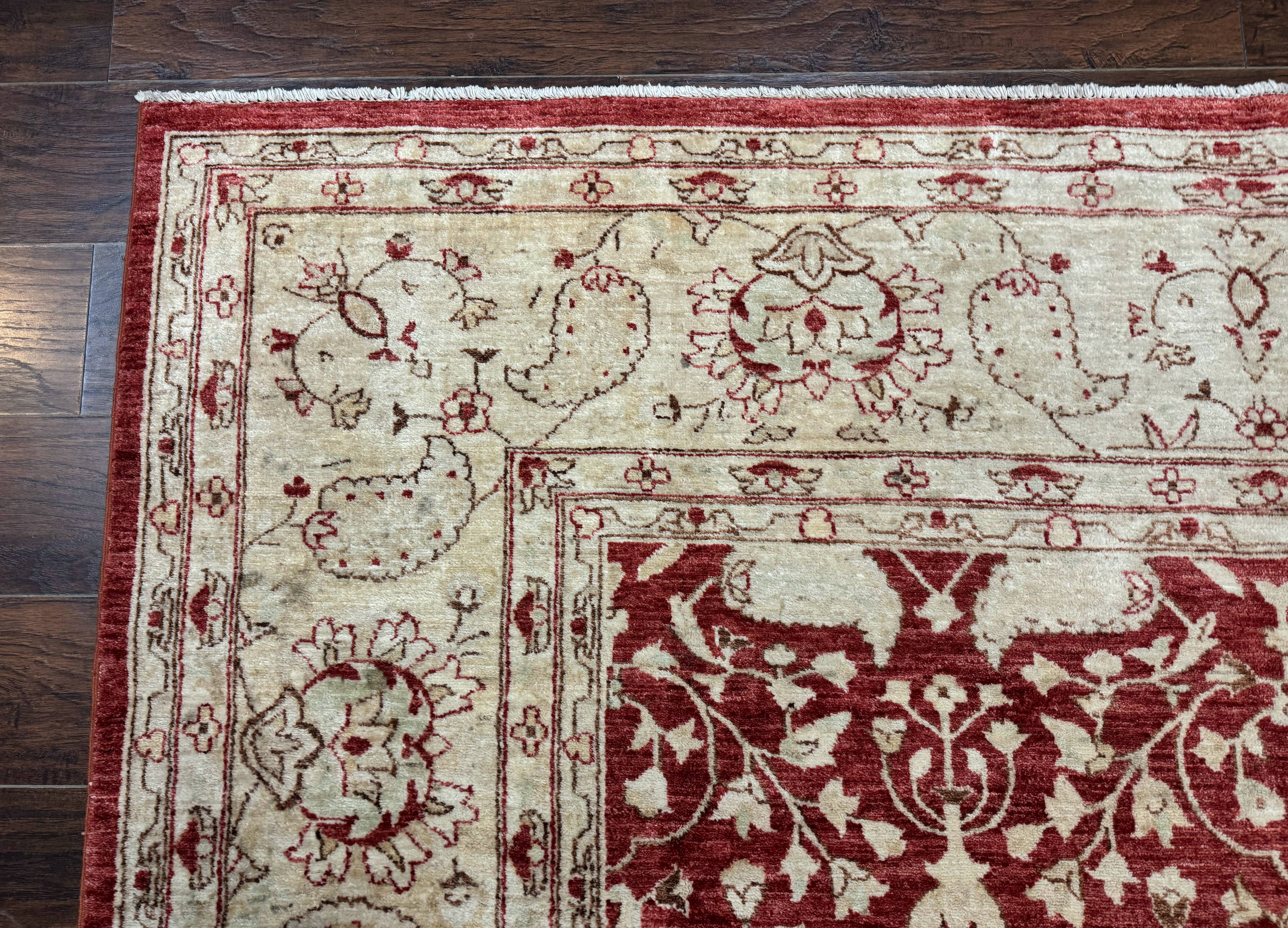 Pakistani Chobi Rug 8x10, Red, Handmade - Image 7