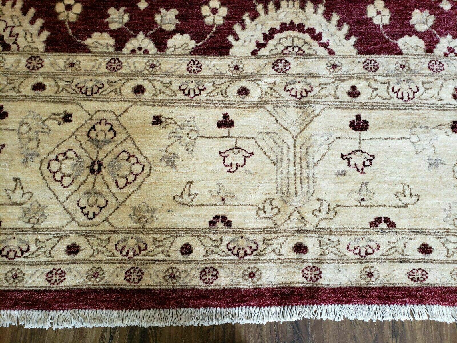 Pakistani Peshawar Rug 10x14, Handmade Chobi Carpet, Maroon & Beige - Image 5