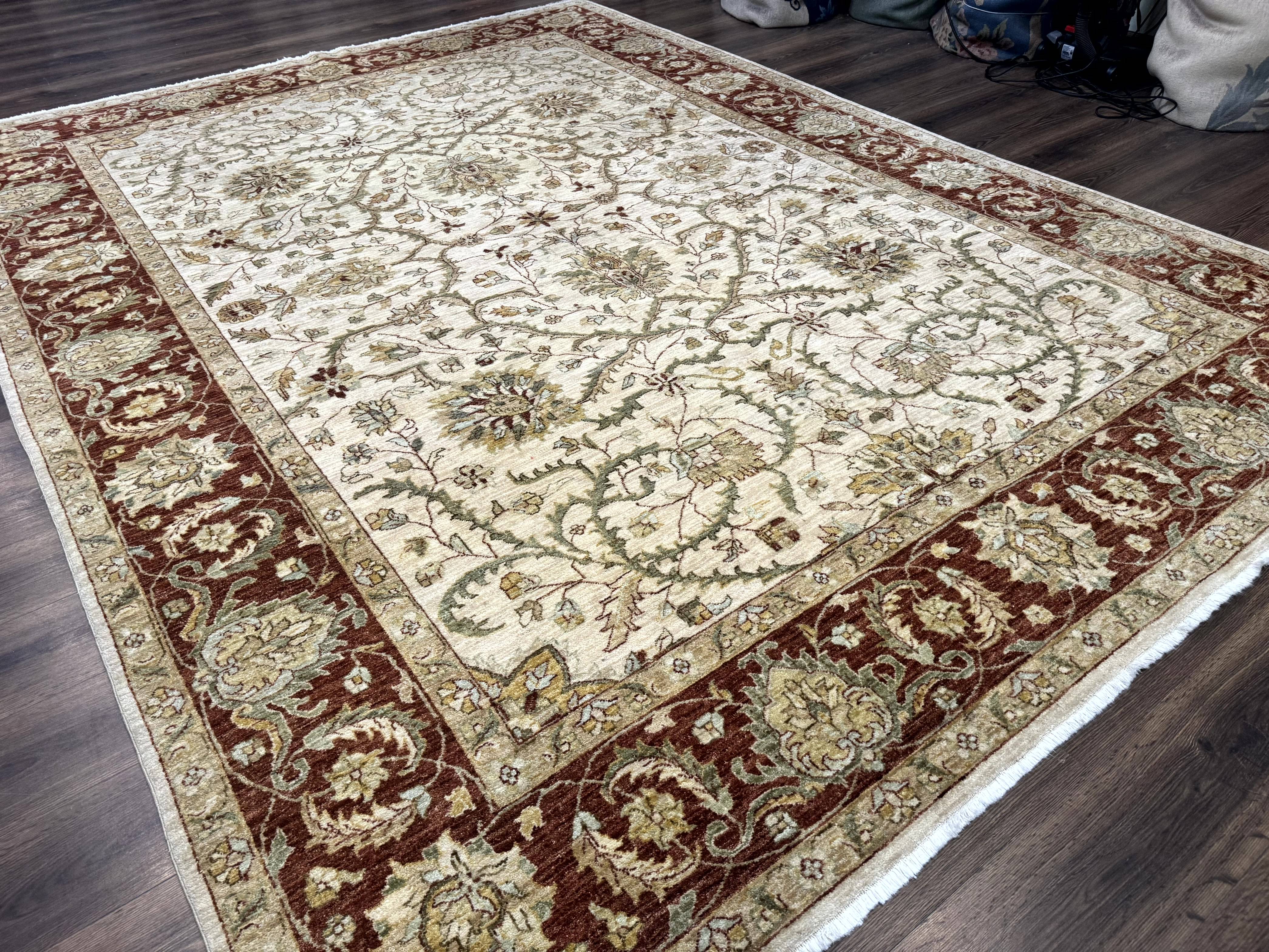 Pakistani Rug 9x12, Floral Allover Peshawar Carpet, Chobi, Beige and Rust Red, Traditional - Image 12