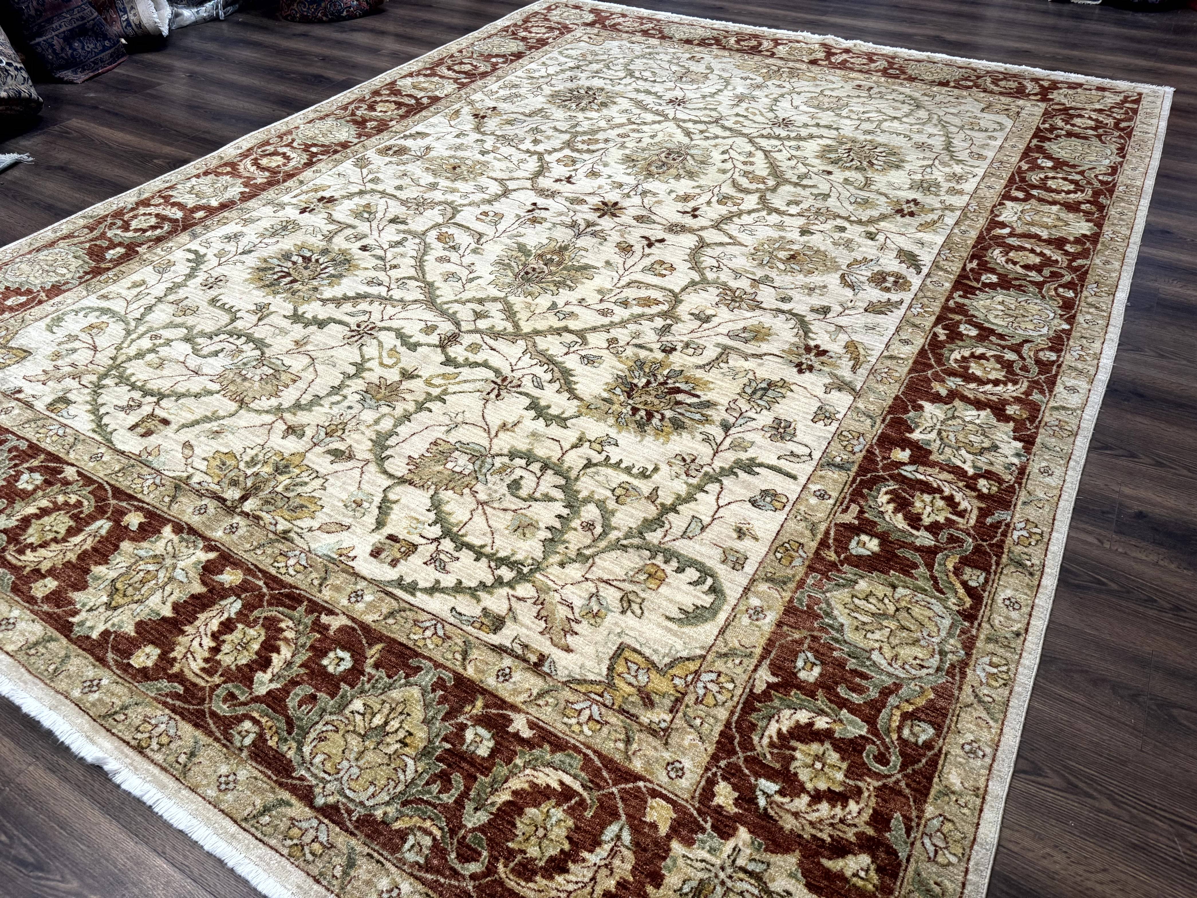 Pakistani Rug 9x12, Floral Allover Peshawar Carpet, Chobi, Beige and Rust Red, Traditional - Image 2