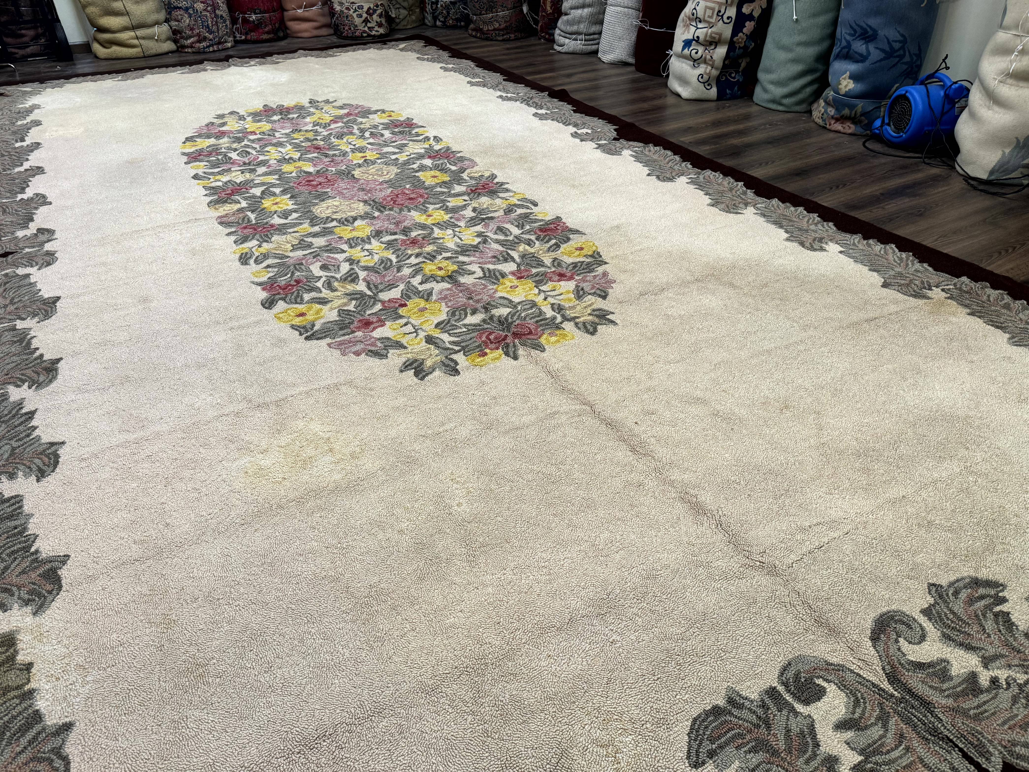 Palace Size American Hooked Rug 11x20 Aubusson Style Ivory - Image 2