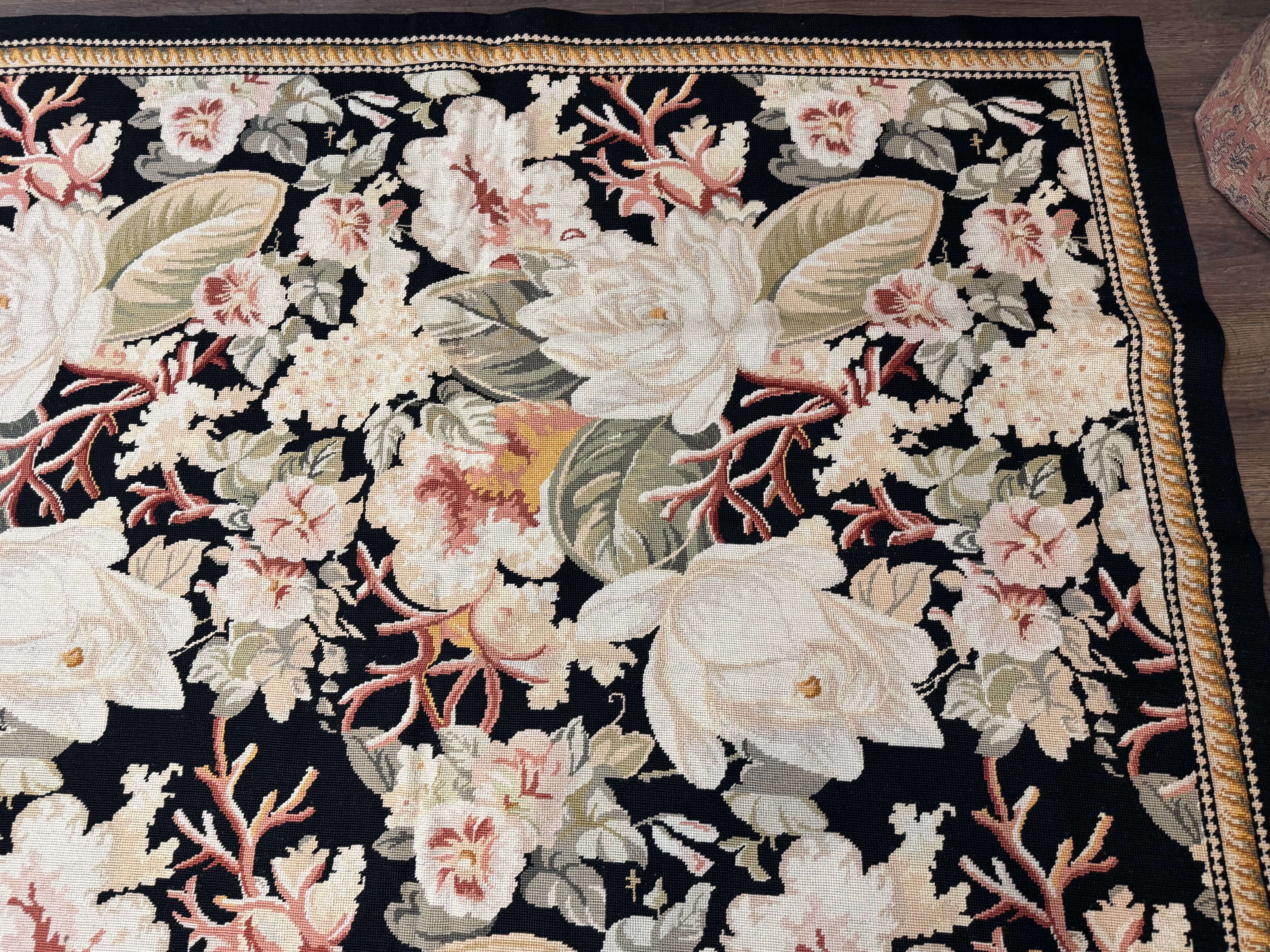 Palace Size Needlepoint Rug 13x17, Extra Large Wool Floral Handmade Carpet, European Design, Botanical - Image 7