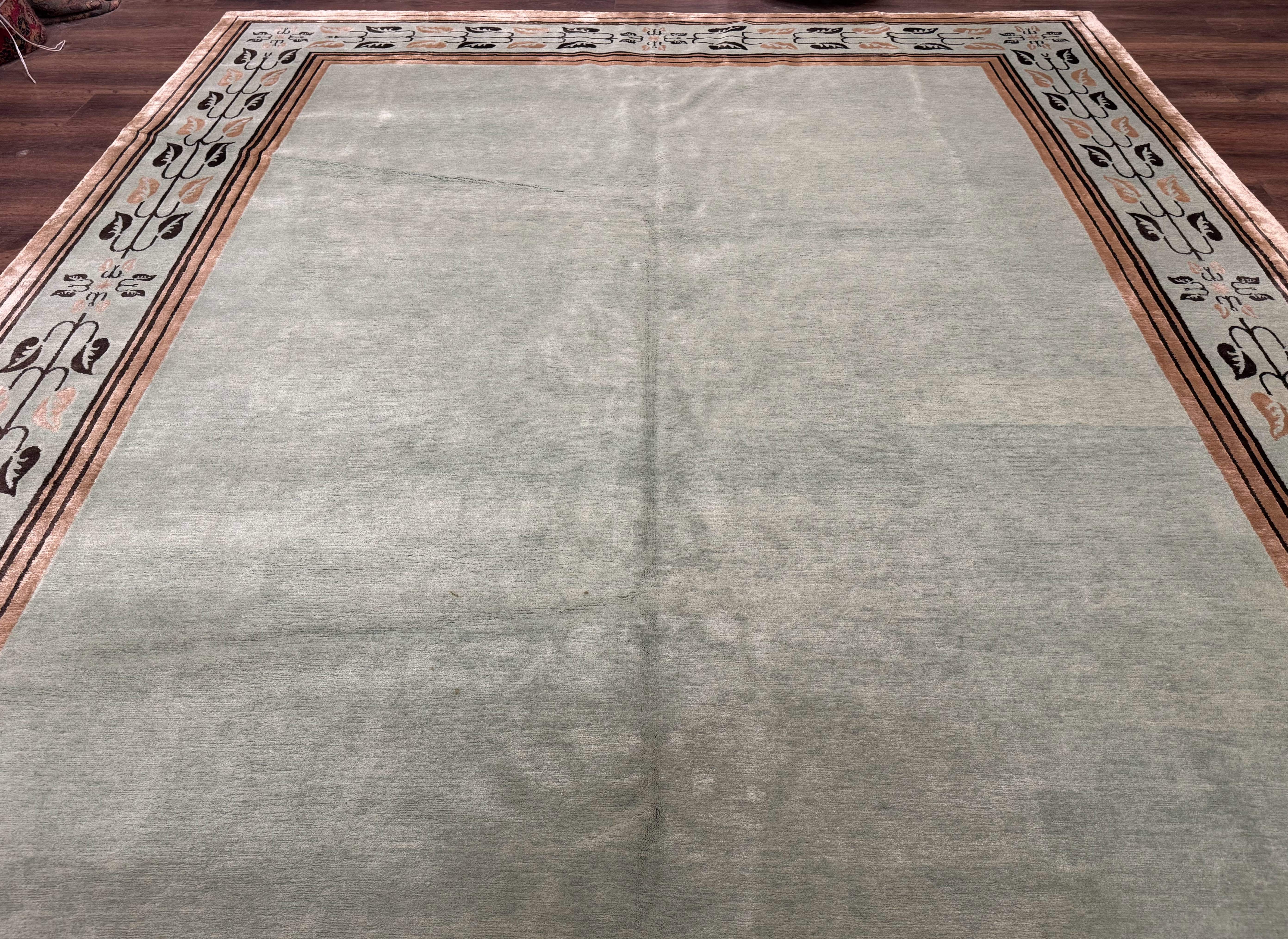 Palace Size Nepali Rug 9x18, Open Field, Light Mint Green, Wool Hand Knotted, Modern Contemporary - Image 4