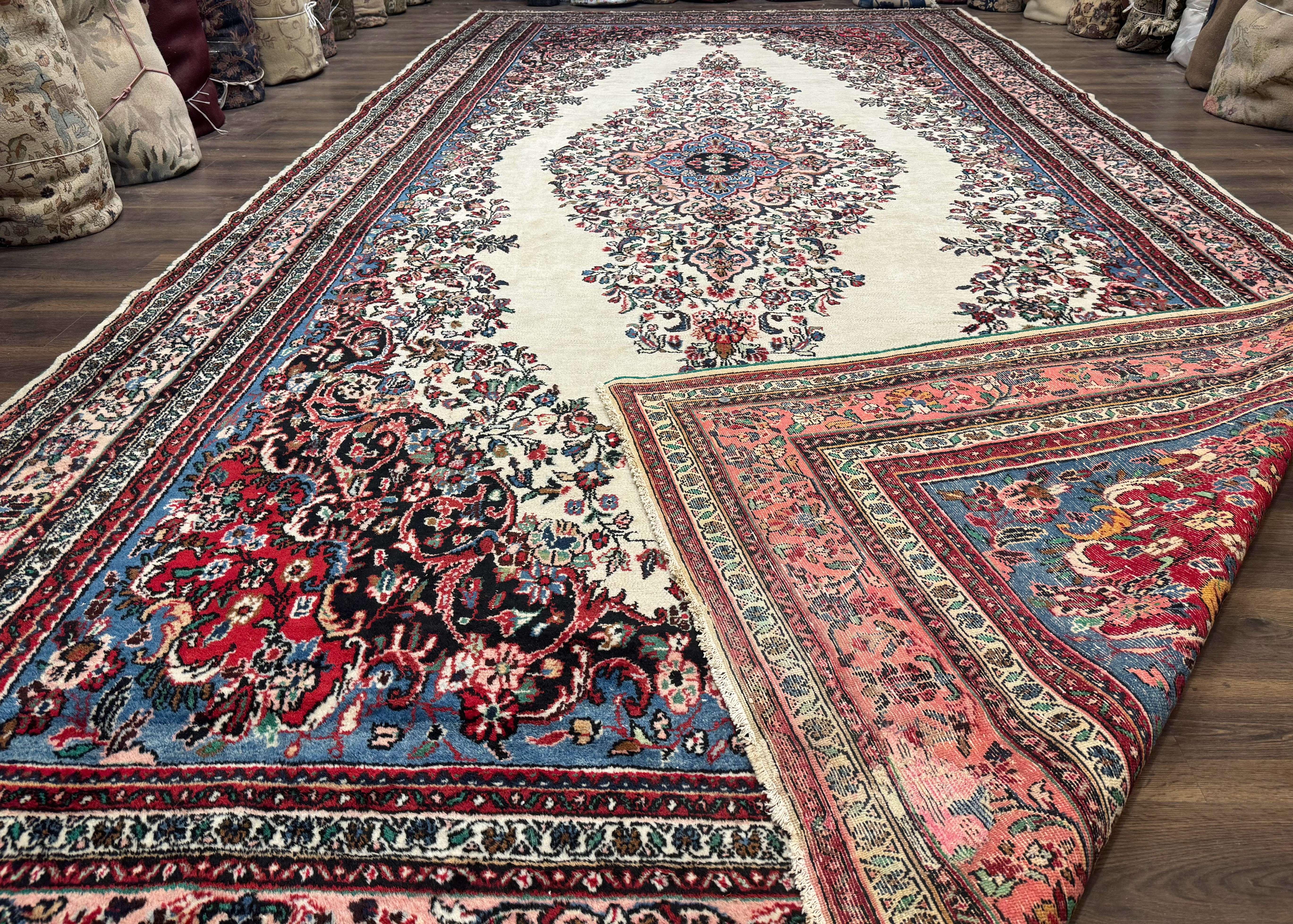 Palace Size Persian Rug 10 x 21 ft, Antique Hamadan Bibikabad Carpet, Handmade Antique Wool Oversized Rug, Ivory, Semi Open Field - Image 11