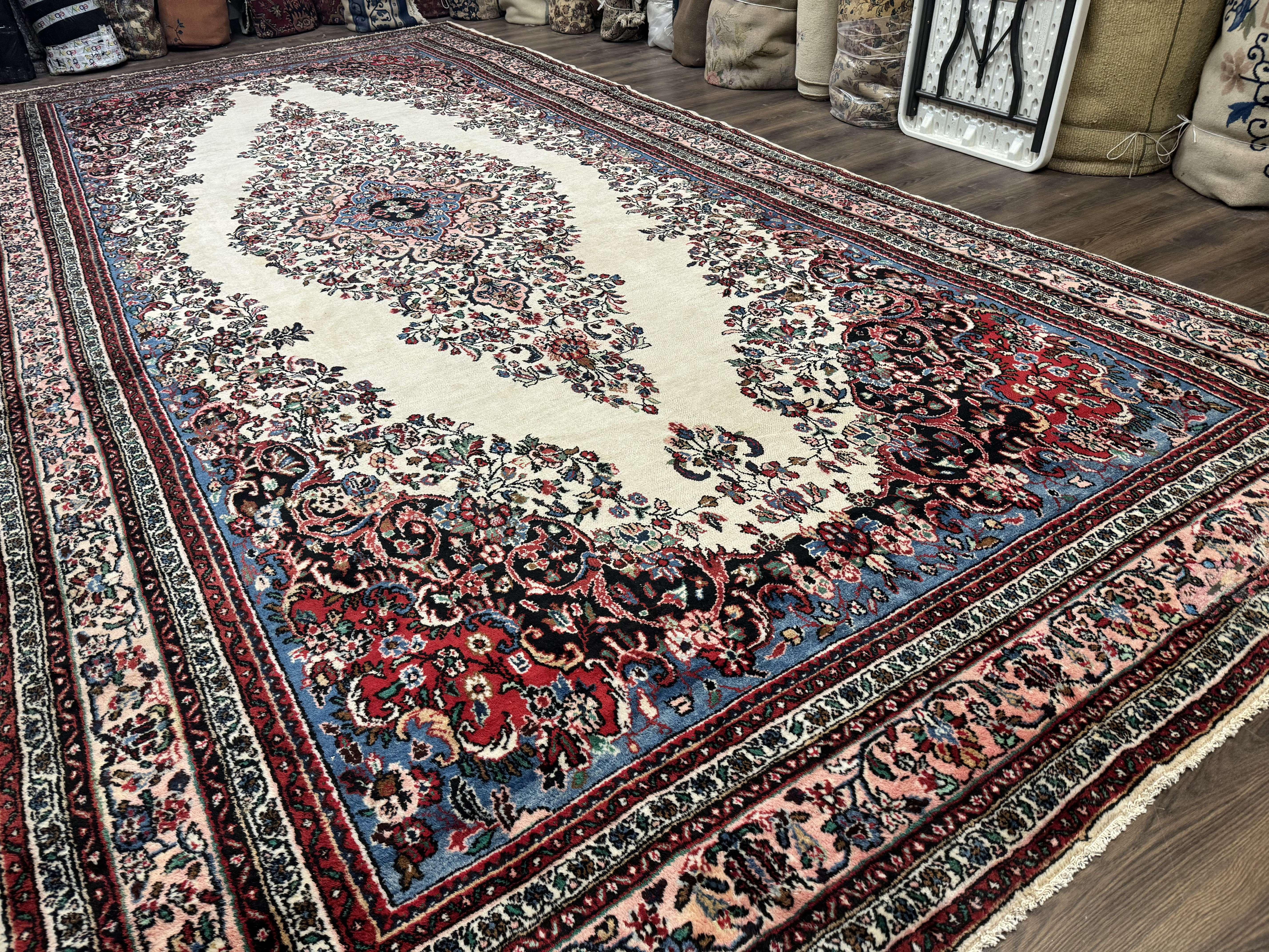 Palace Size Persian Rug 10 x 21 ft, Antique Hamadan Bibikabad Carpet, Handmade Antique Wool Oversized Rug, Ivory, Semi Open Field - Image 12