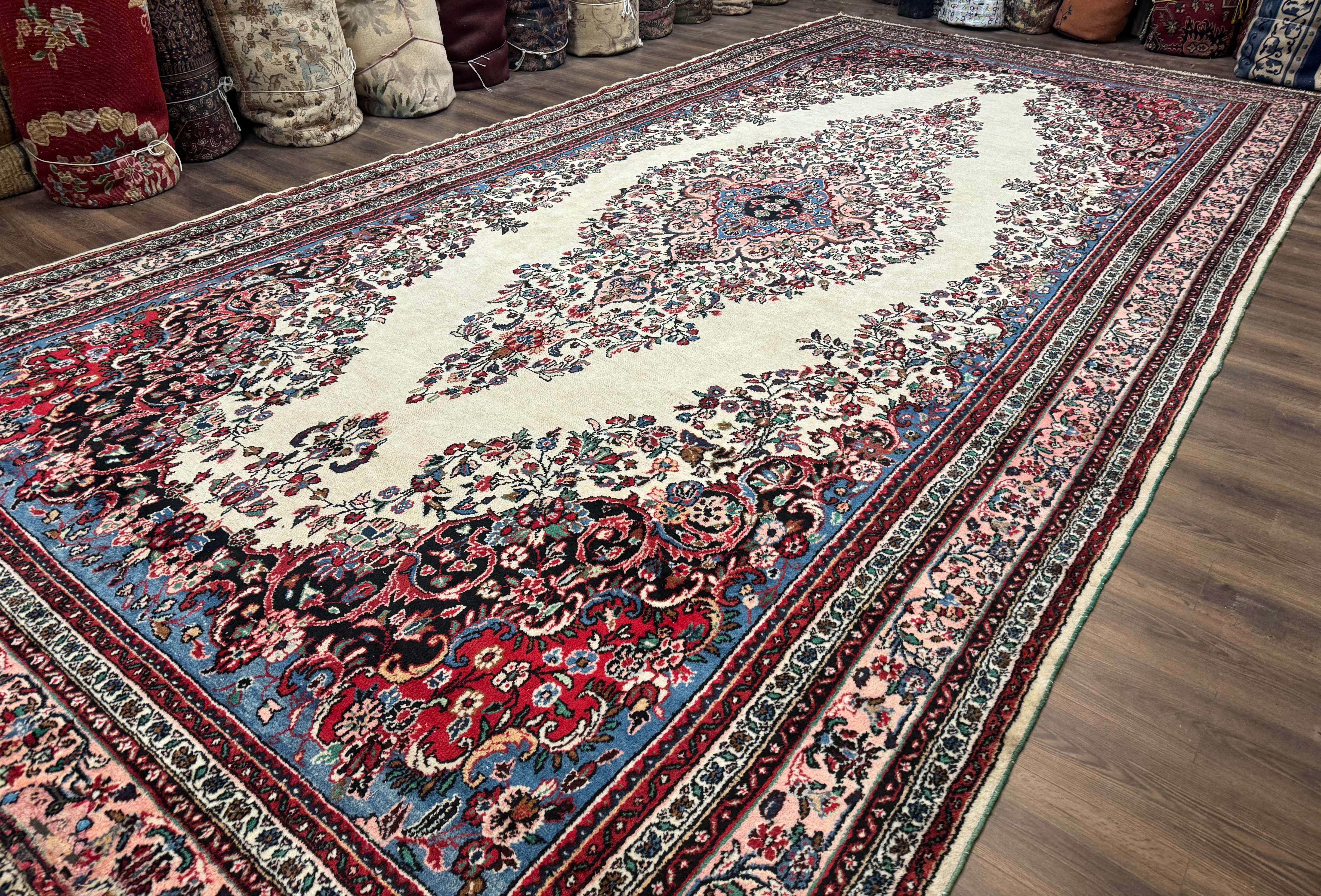 Palace Size Persian Rug 10 x 21 ft, Antique Hamadan Bibikabad Carpet, Handmade Antique Wool Oversized Rug, Ivory, Semi Open Field - Image 2