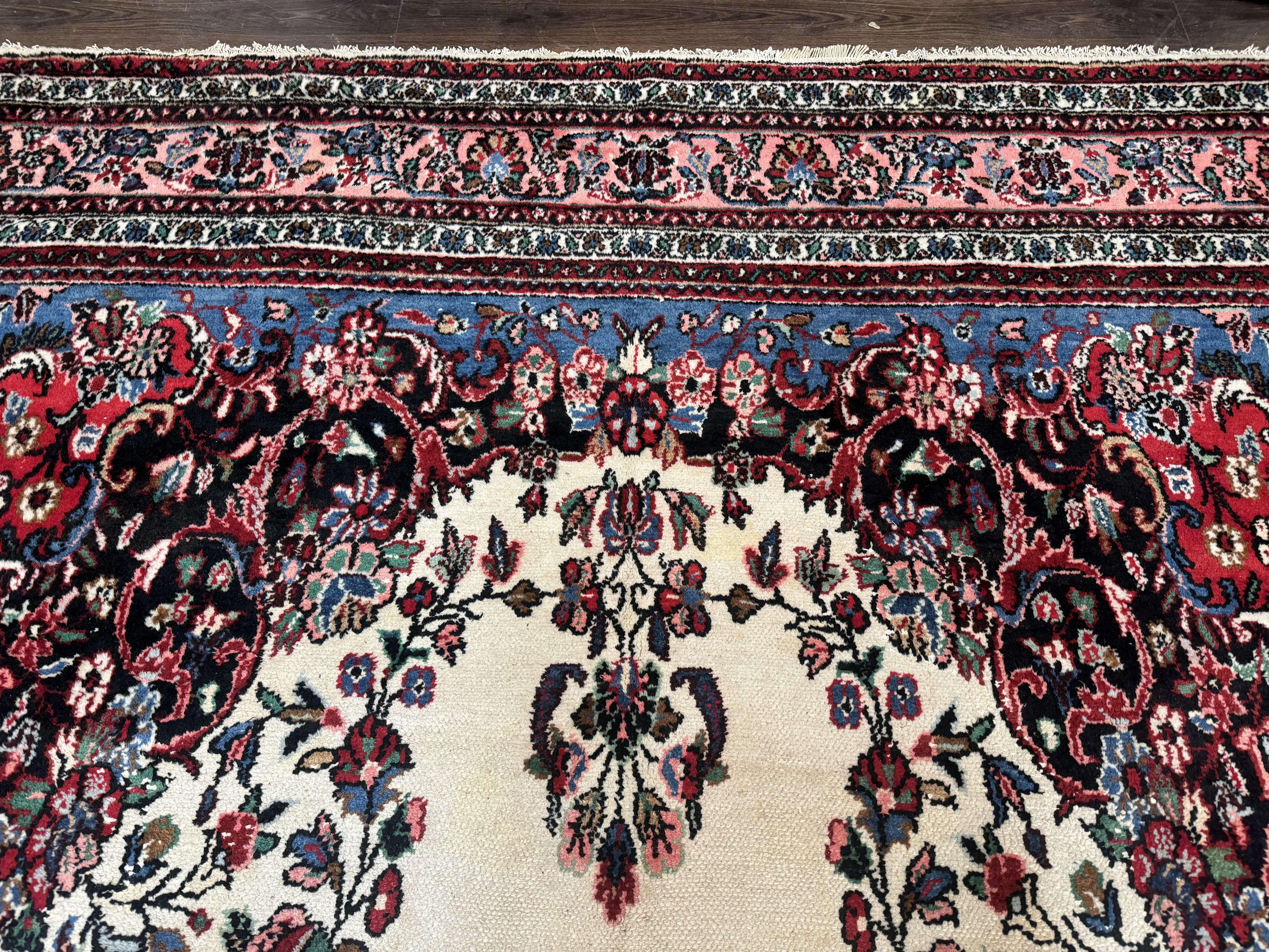 Palace Size Persian Rug 10 x 21 ft, Antique Hamadan Bibikabad Carpet, Handmade Antique Wool Oversized Rug, Ivory, Semi Open Field - Image 3