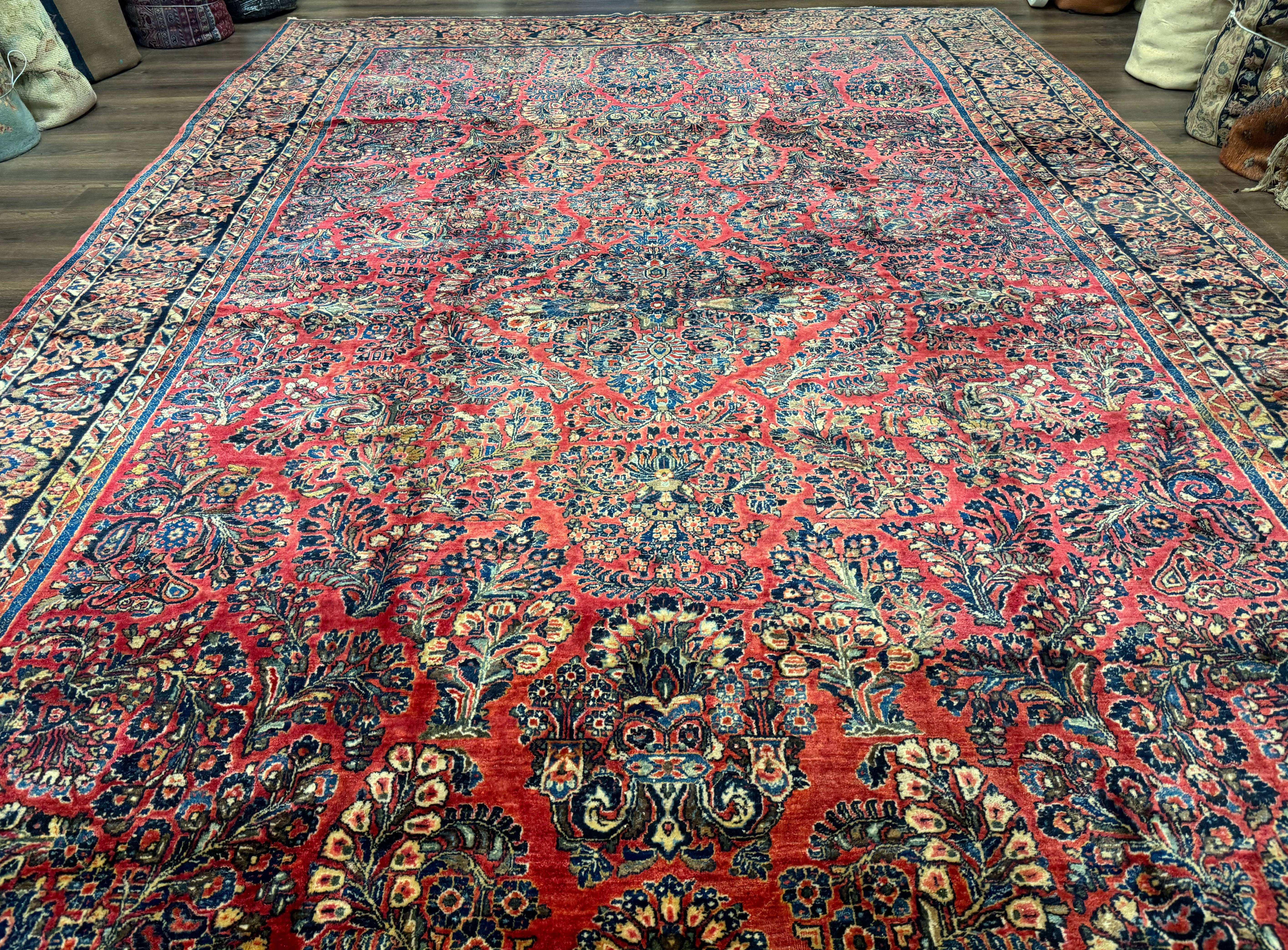Palace Size Persian Sarouk Rug 10x16, Rare Size, Red, Large Antique Persian Carpet - Image 5