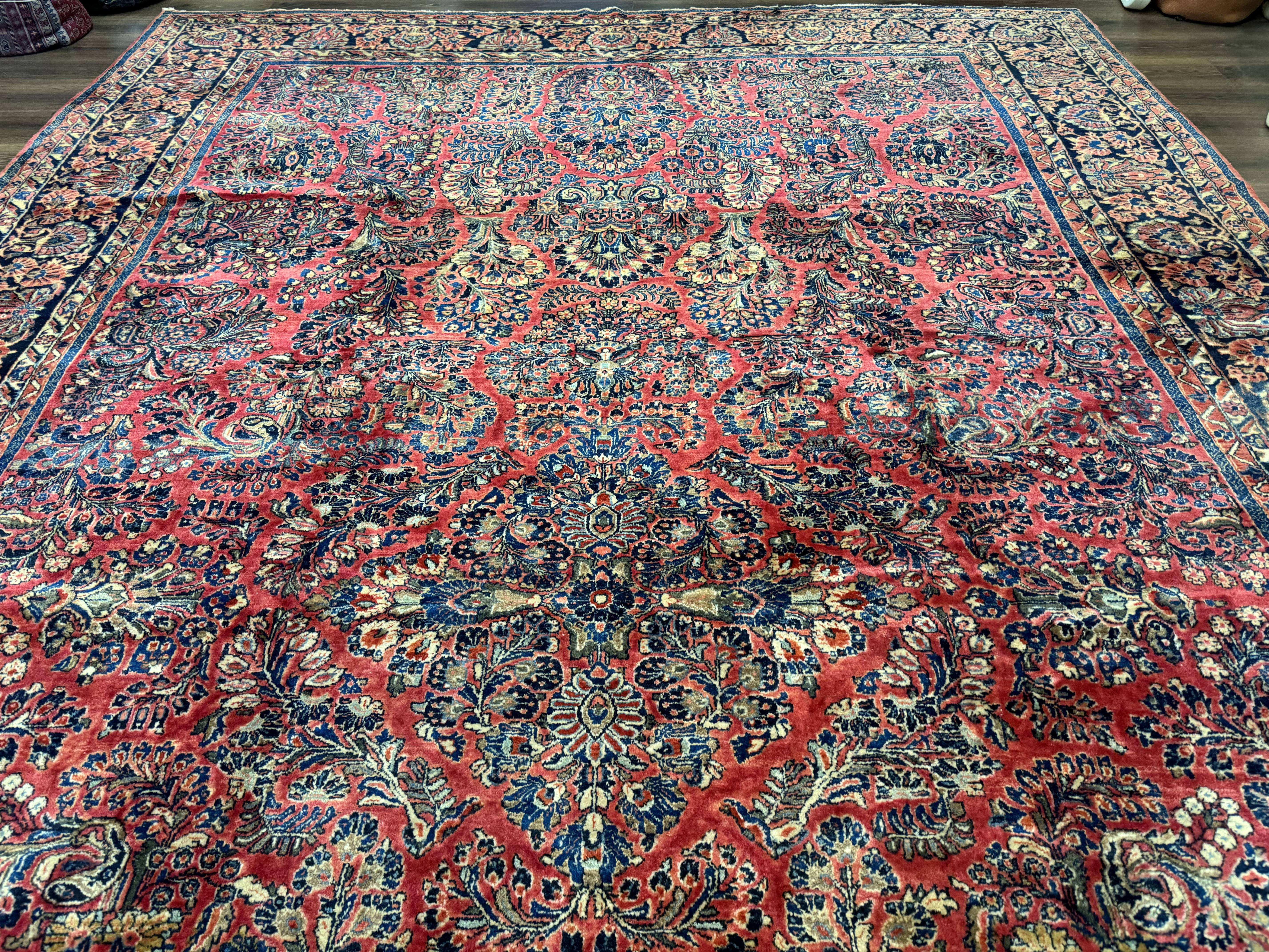 Palace Size Persian Sarouk Rug 10x16, Rare Size, Red, Large Antique Persian Carpet - Image 7