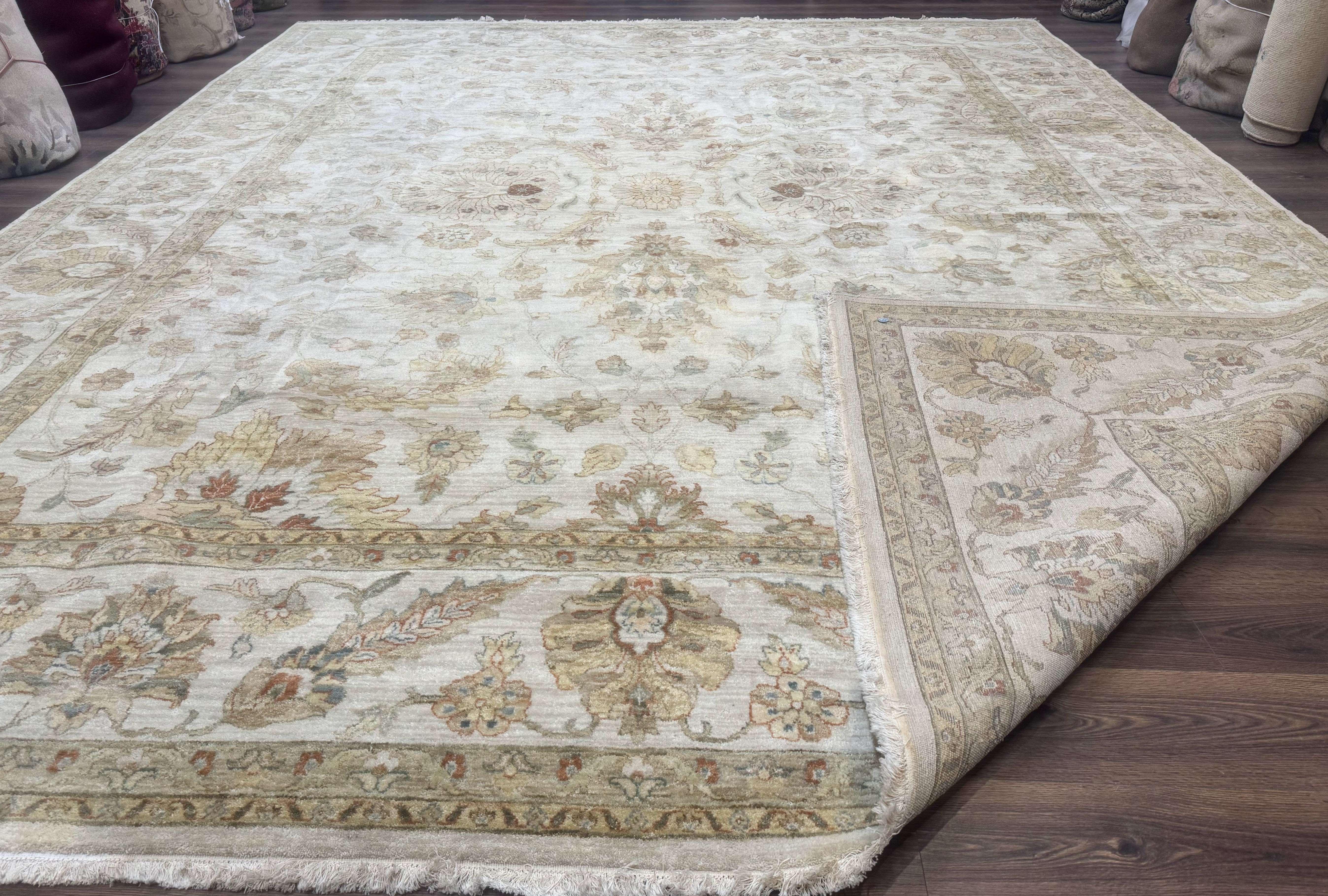 Palace Size Rug 12x15, Neutral Light Colors, Oat, Peshawar Chobi Oushak Rug, Handmade Wool Rug - Image 11