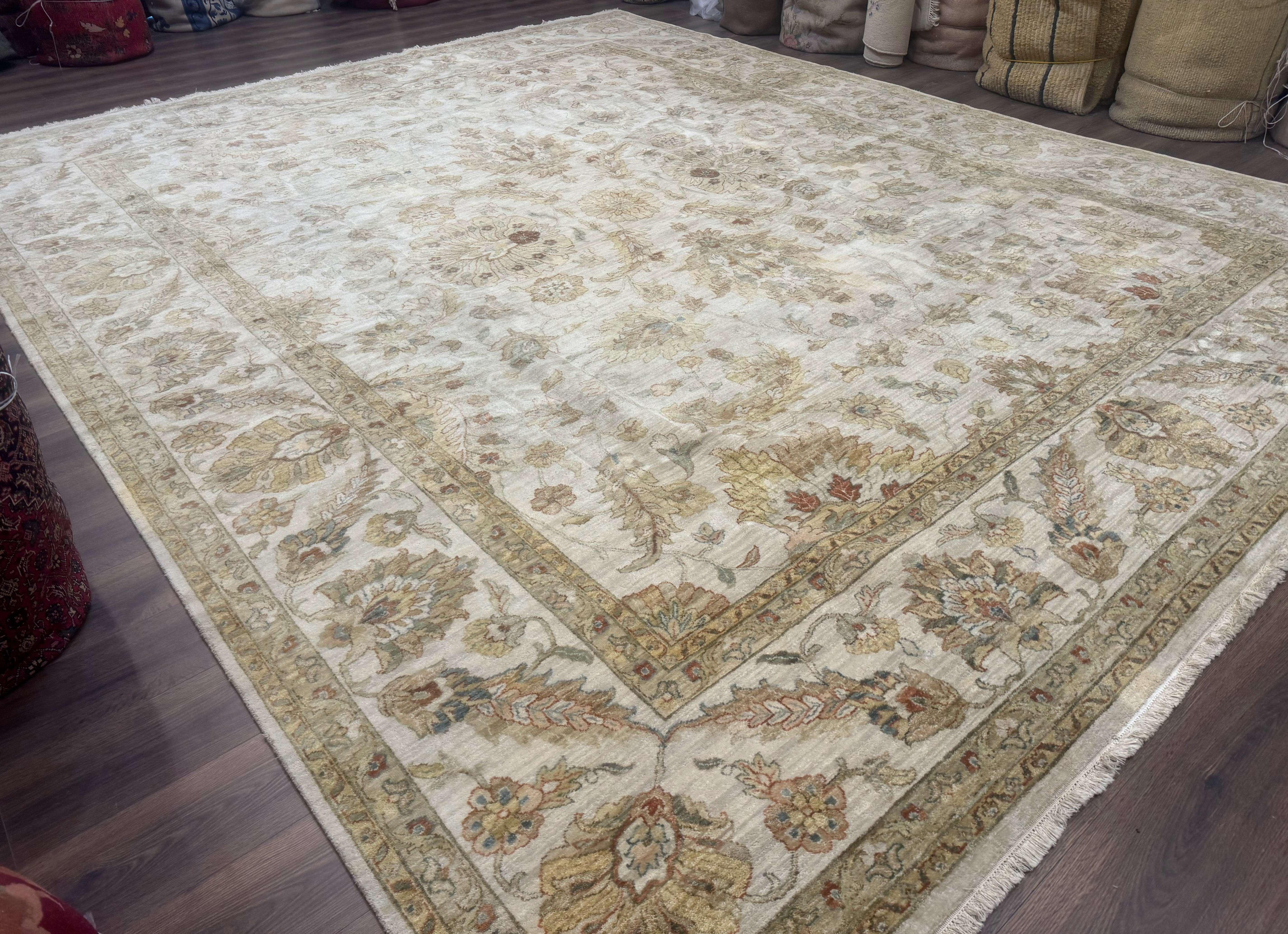 Palace Size Rug 12x15, Neutral Light Colors, Oat, Peshawar Chobi Oushak Rug, Handmade Wool Rug - Image 12