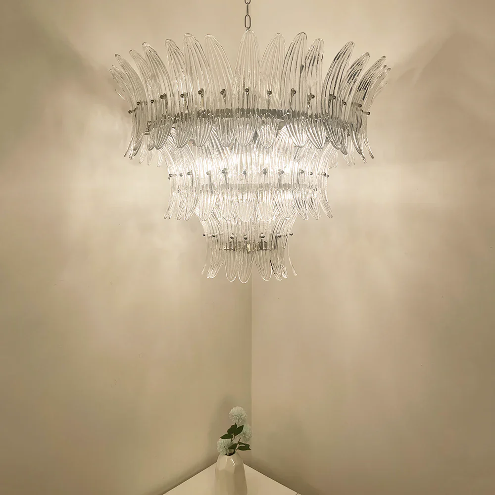 Palm Leaves Murano Transparent Glass Chandelier - Image 2