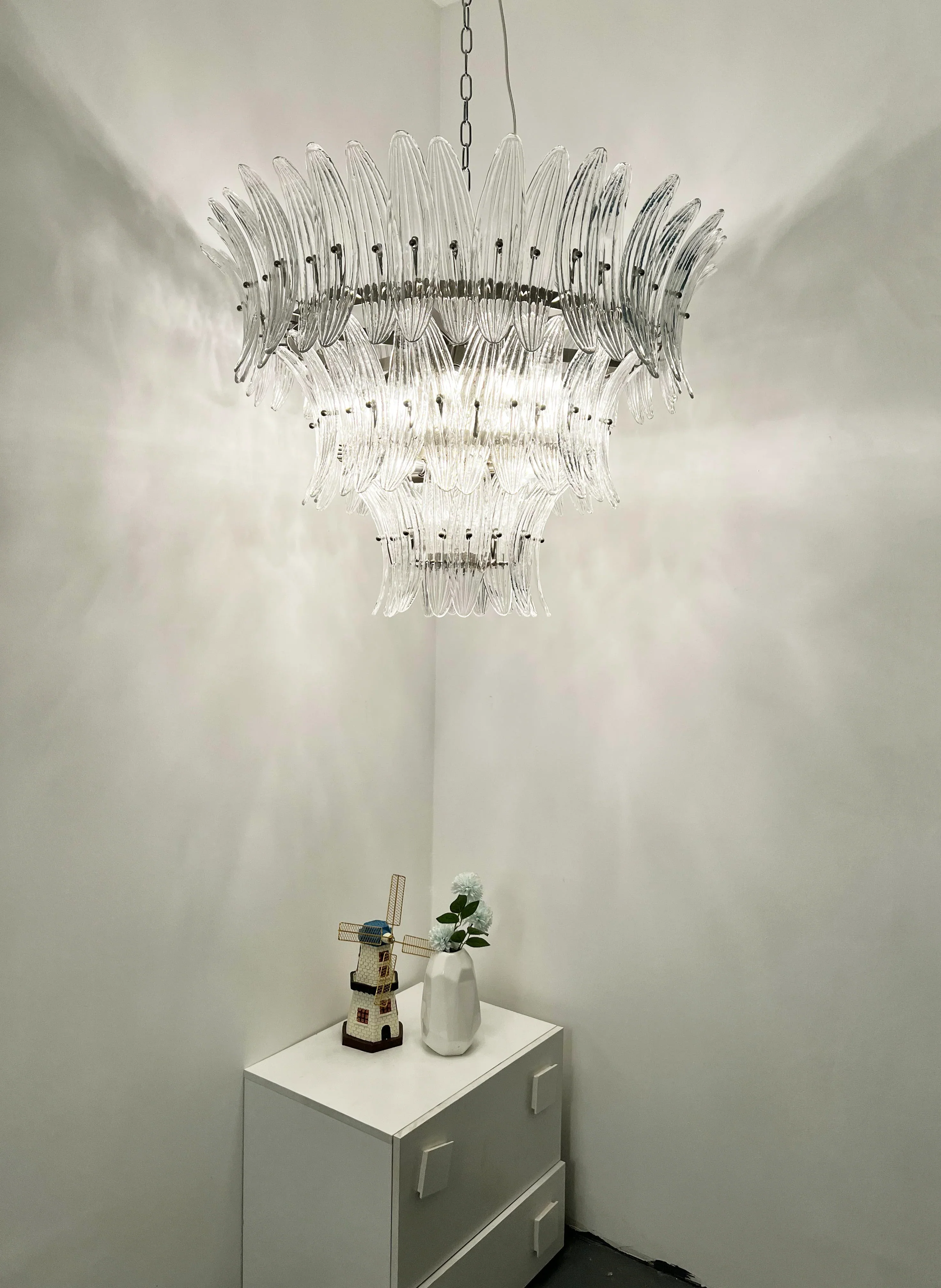 Palm Leaves Murano Transparent Glass Chandelier - Image 5