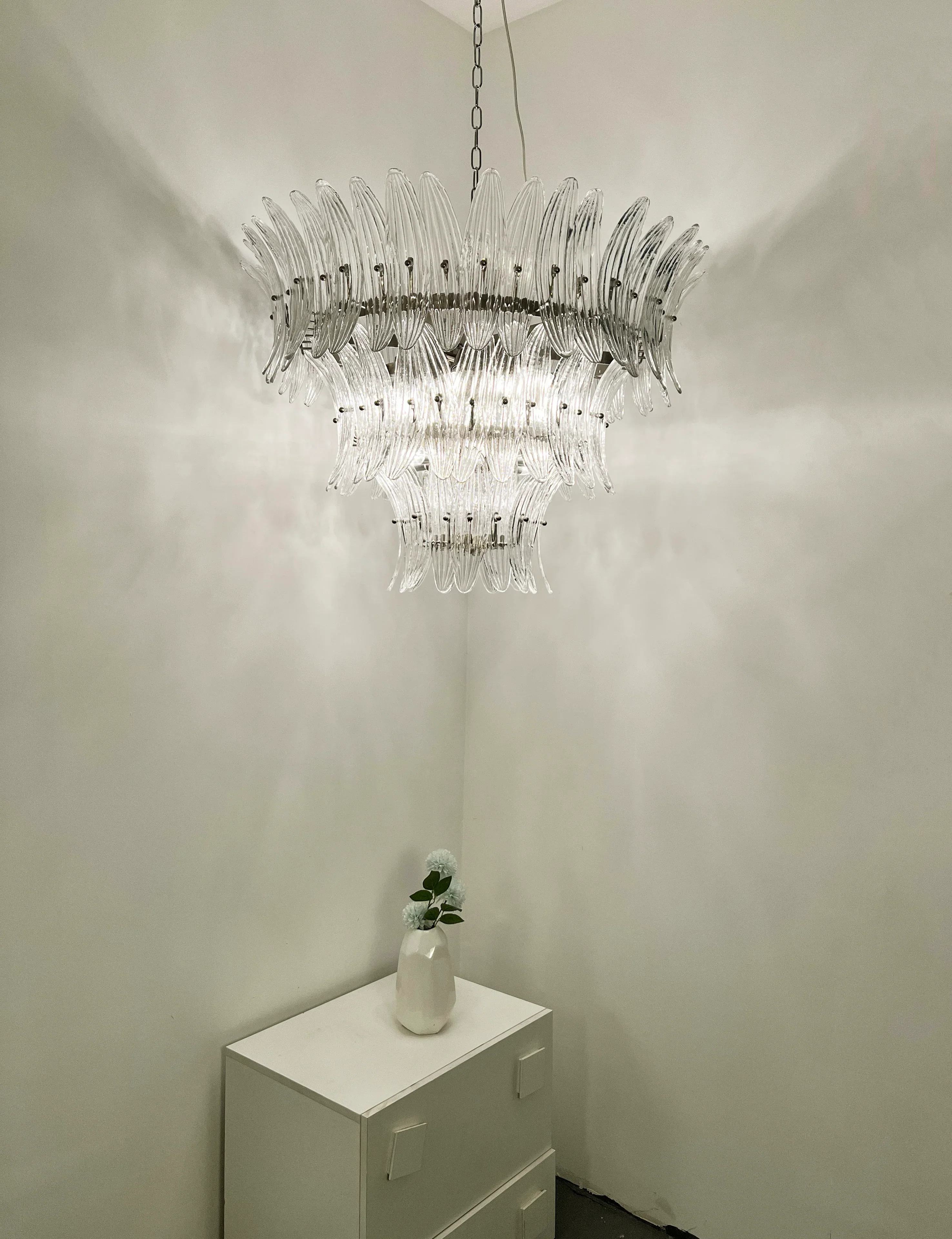 Palm Leaves Murano Transparent Glass Chandelier - Image 6