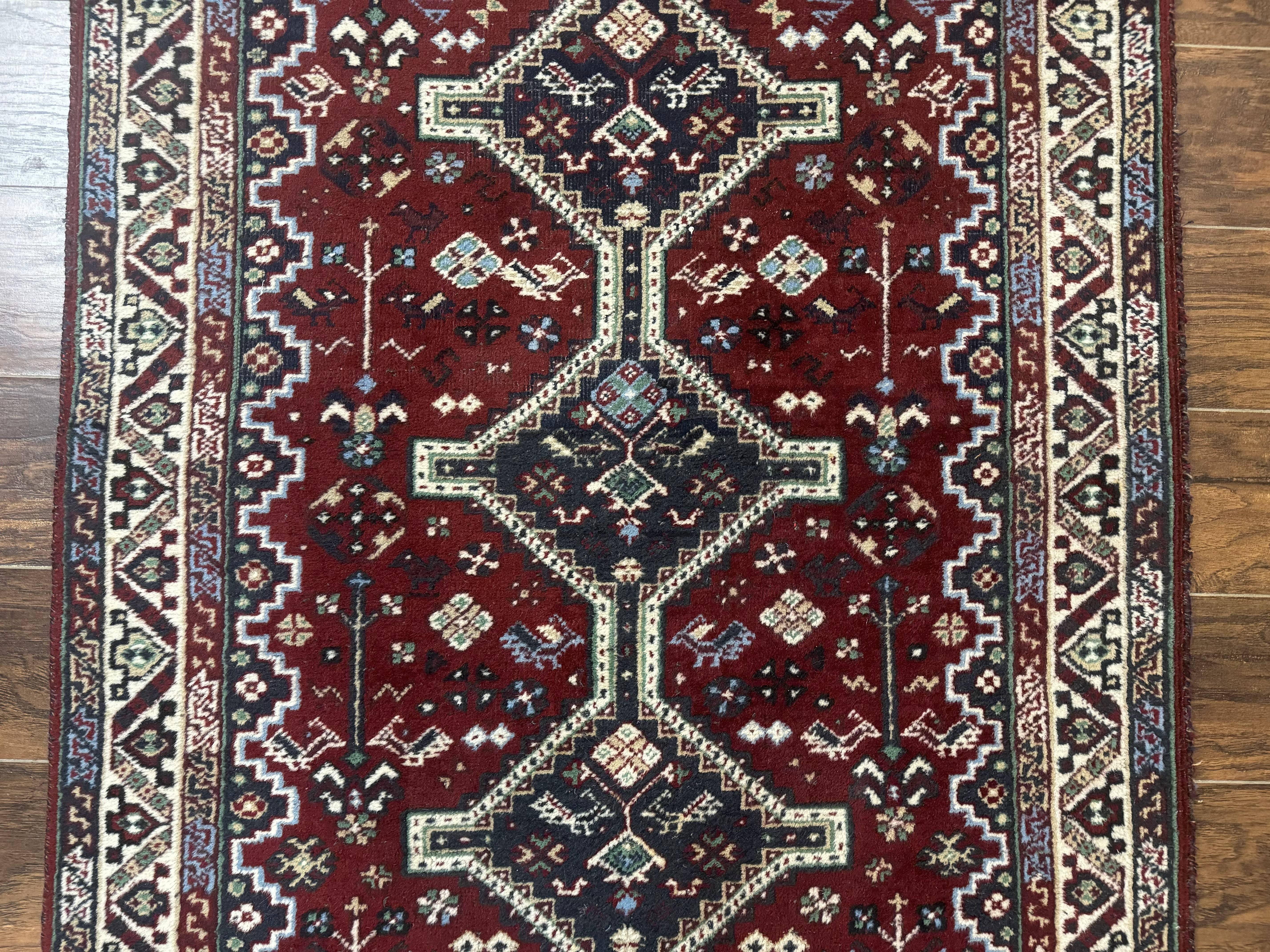 Persian Afshar Rug 4x5 Red Navy Geometric Tribal Wool Carpet - Image 4