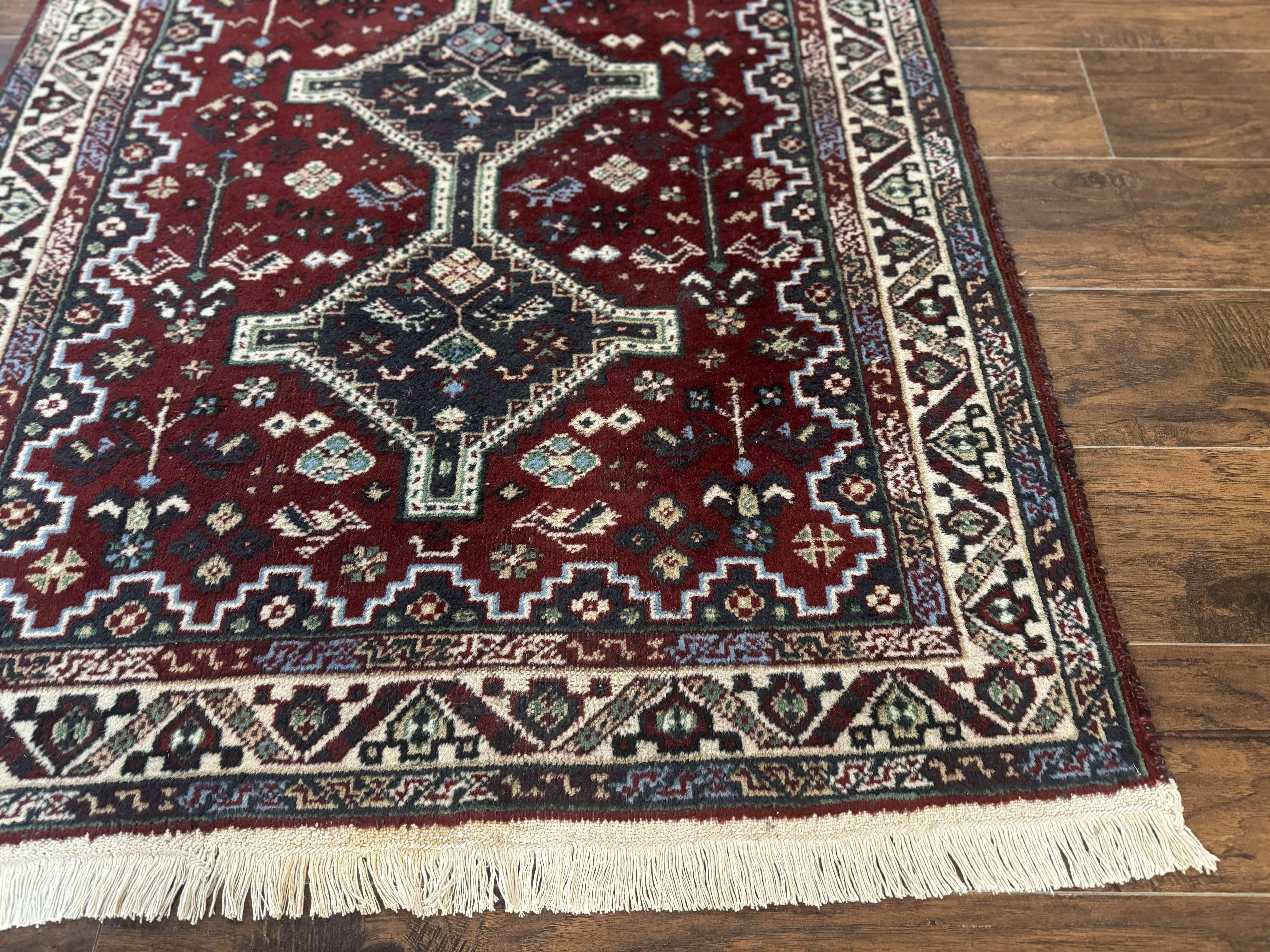 Persian Afshar Rug 4x5 Red Navy Geometric Tribal Wool Carpet - Image 9