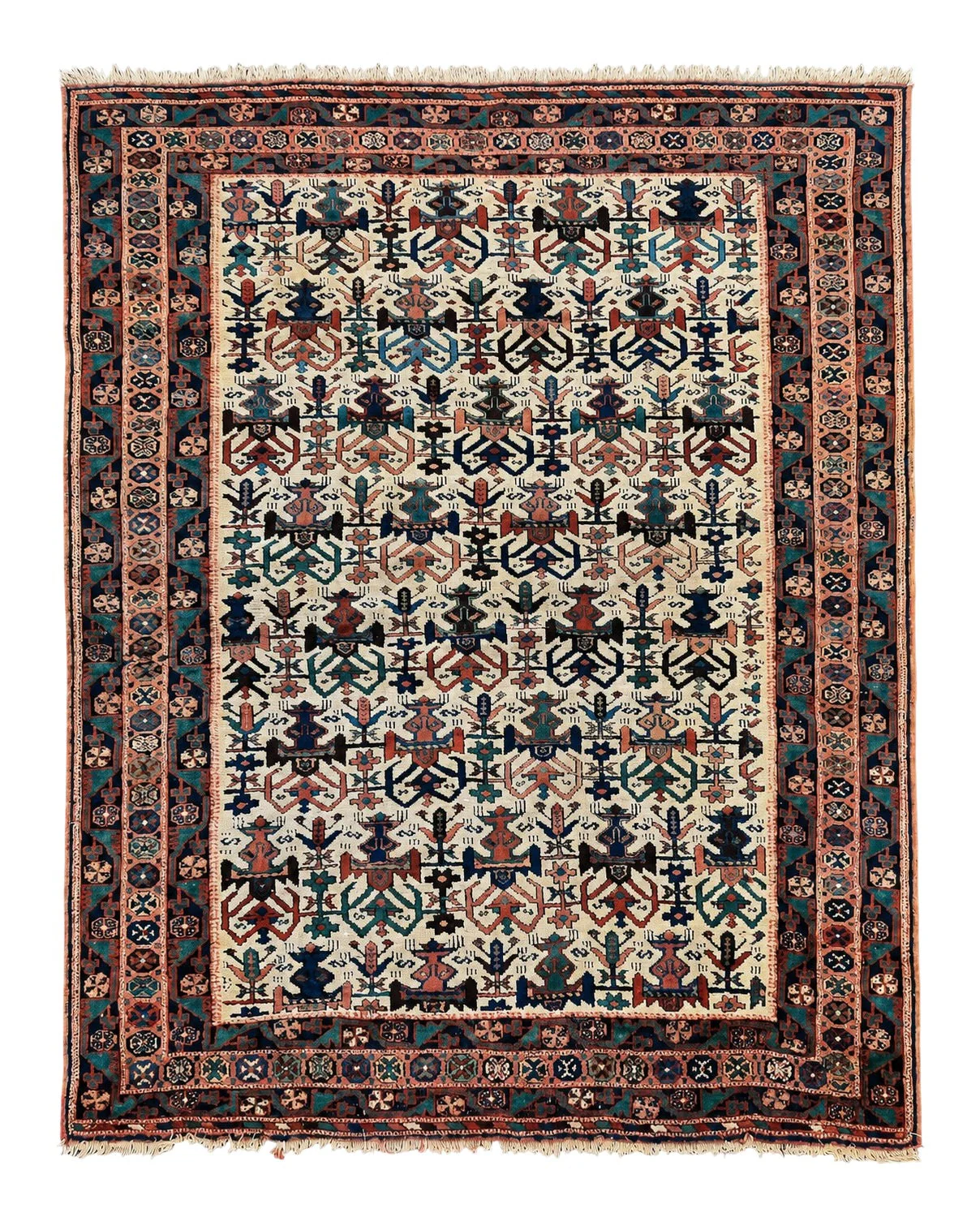 Persian Afshar Rug 5x6, Allover Repeated Motif, Wool Tribal Carpet, Handmade Semi Antique Rug