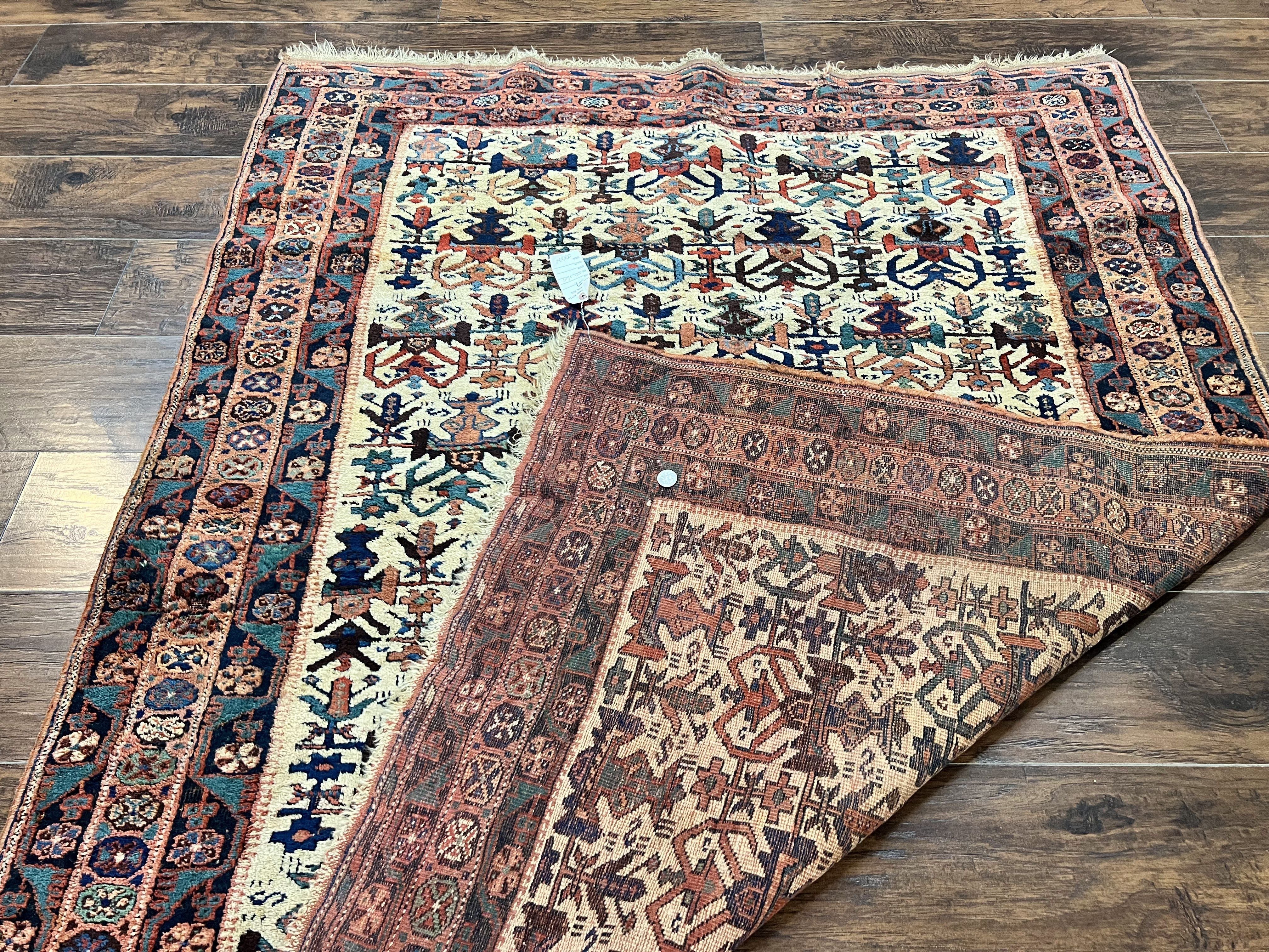 Persian Afshar Rug 5x6, Allover Repeated Motif, Wool Tribal Carpet, Handmade Semi Antique Rug - Image 11