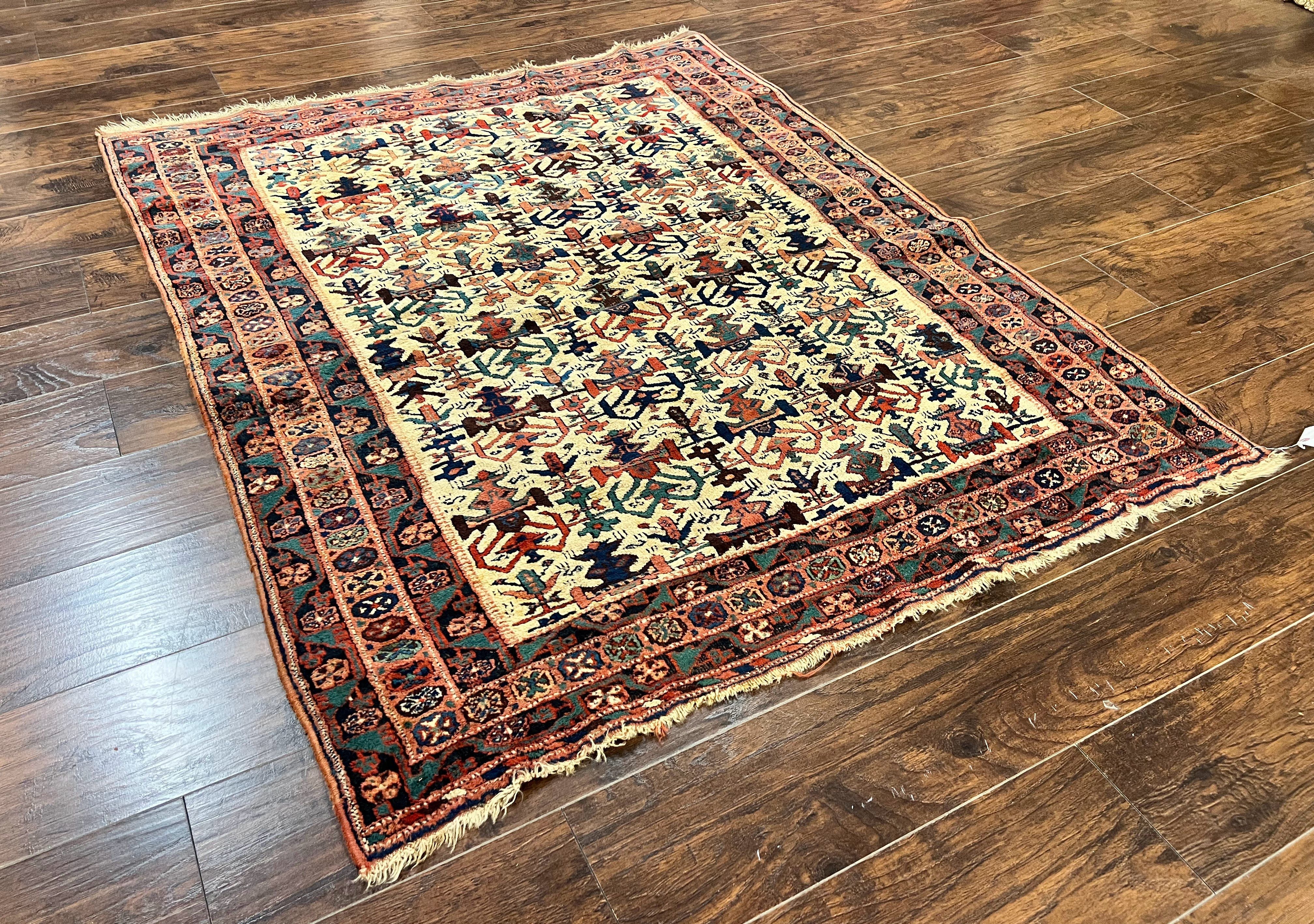 Persian Afshar Rug 5x6, Allover Repeated Motif, Wool Tribal Carpet, Handmade Semi Antique Rug - Image 12