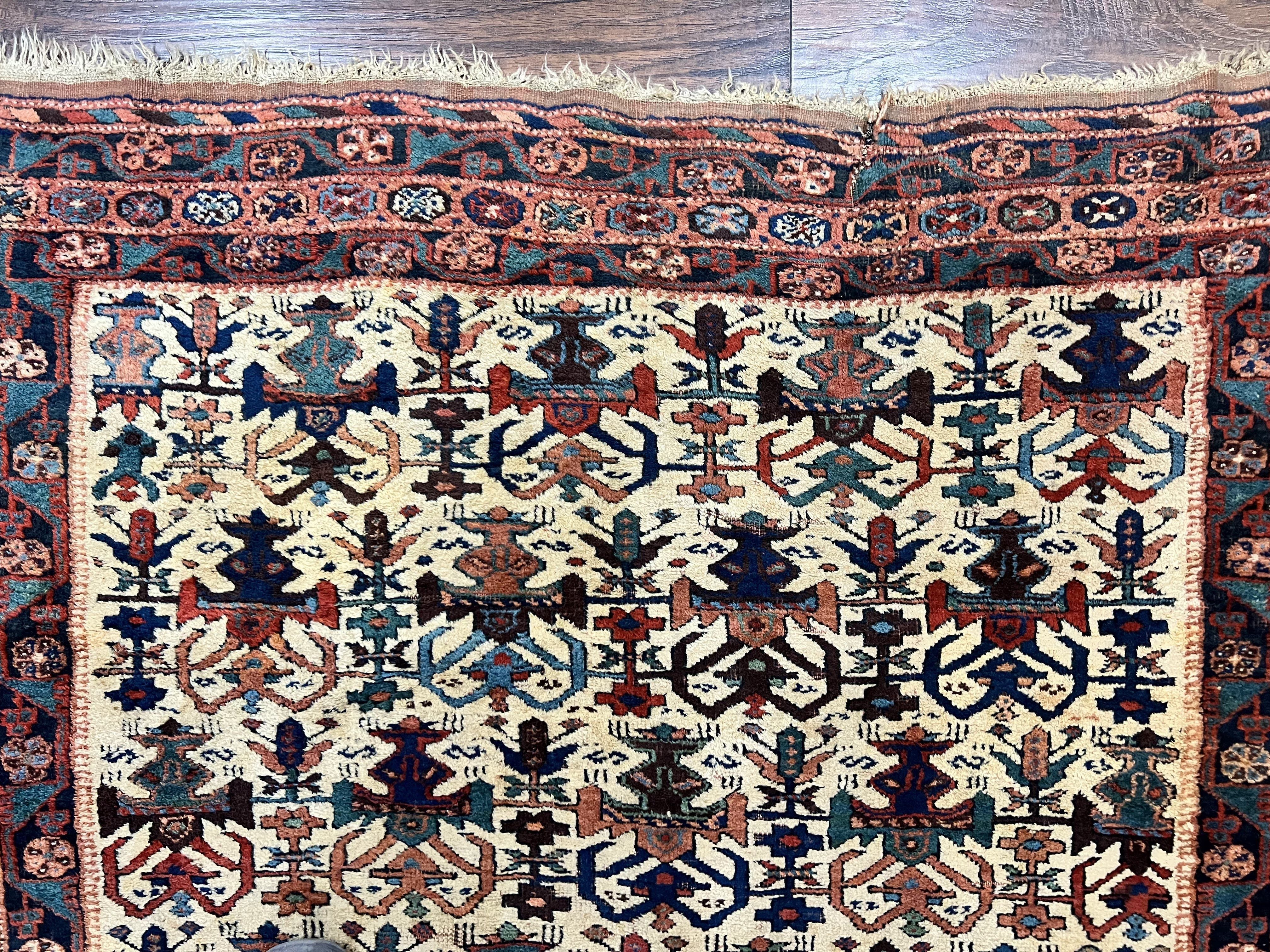 Persian Afshar Rug 5x6, Allover Repeated Motif, Wool Tribal Carpet, Handmade Semi Antique Rug - Image 3