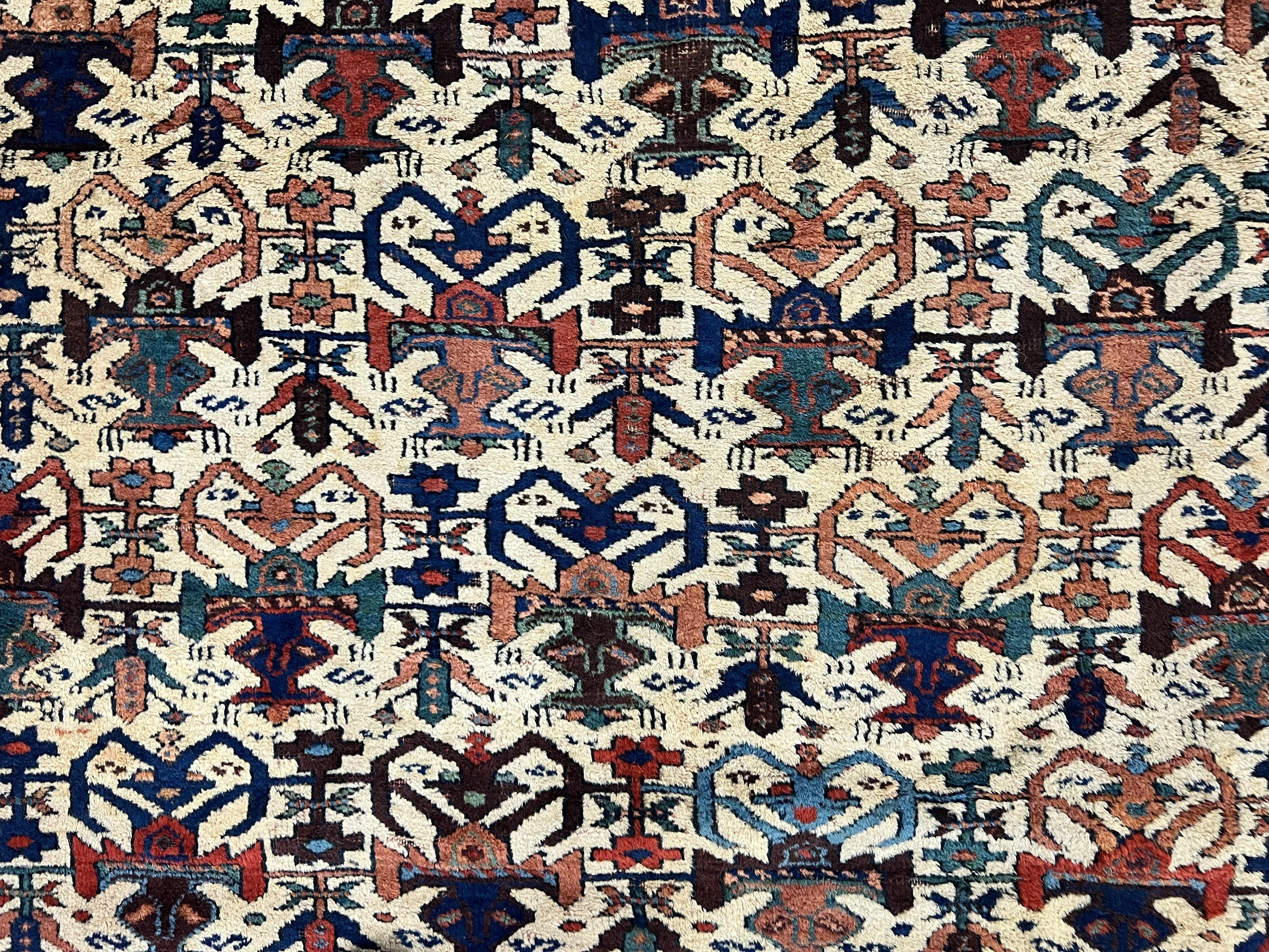 Persian Afshar Rug 5x6, Allover Repeated Motif, Wool Tribal Carpet, Handmade Semi Antique Rug - Image 4