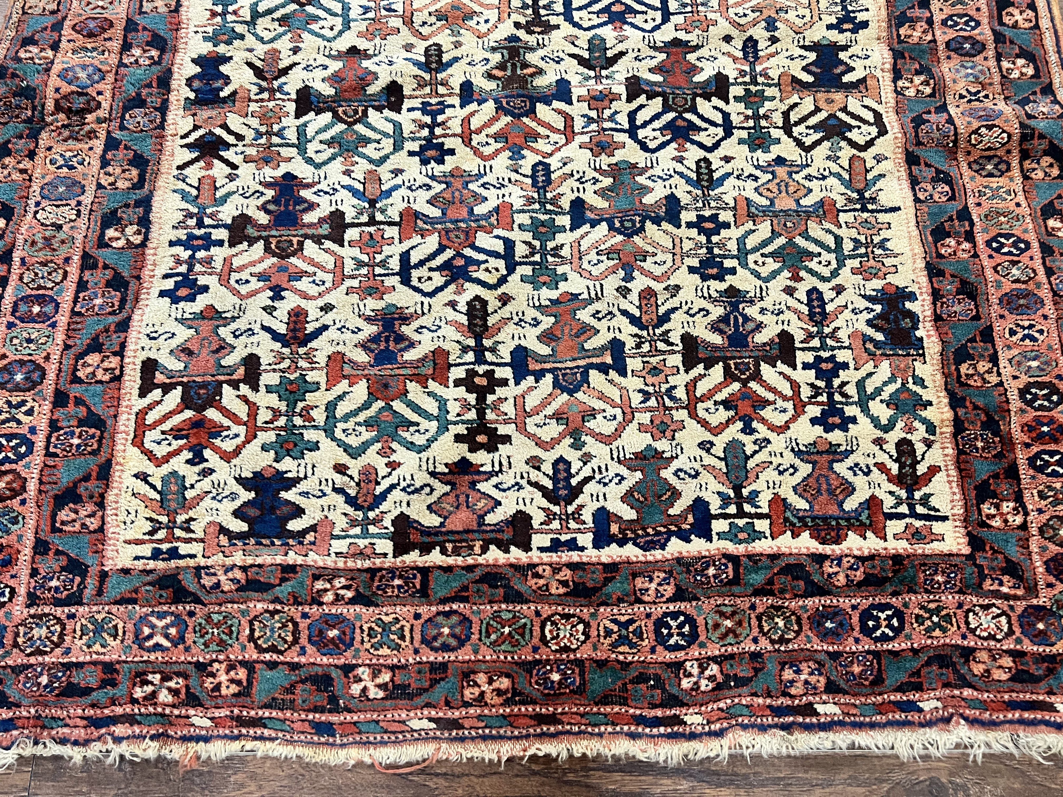 Persian Afshar Rug 5x6, Allover Repeated Motif, Wool Tribal Carpet, Handmade Semi Antique Rug - Image 5