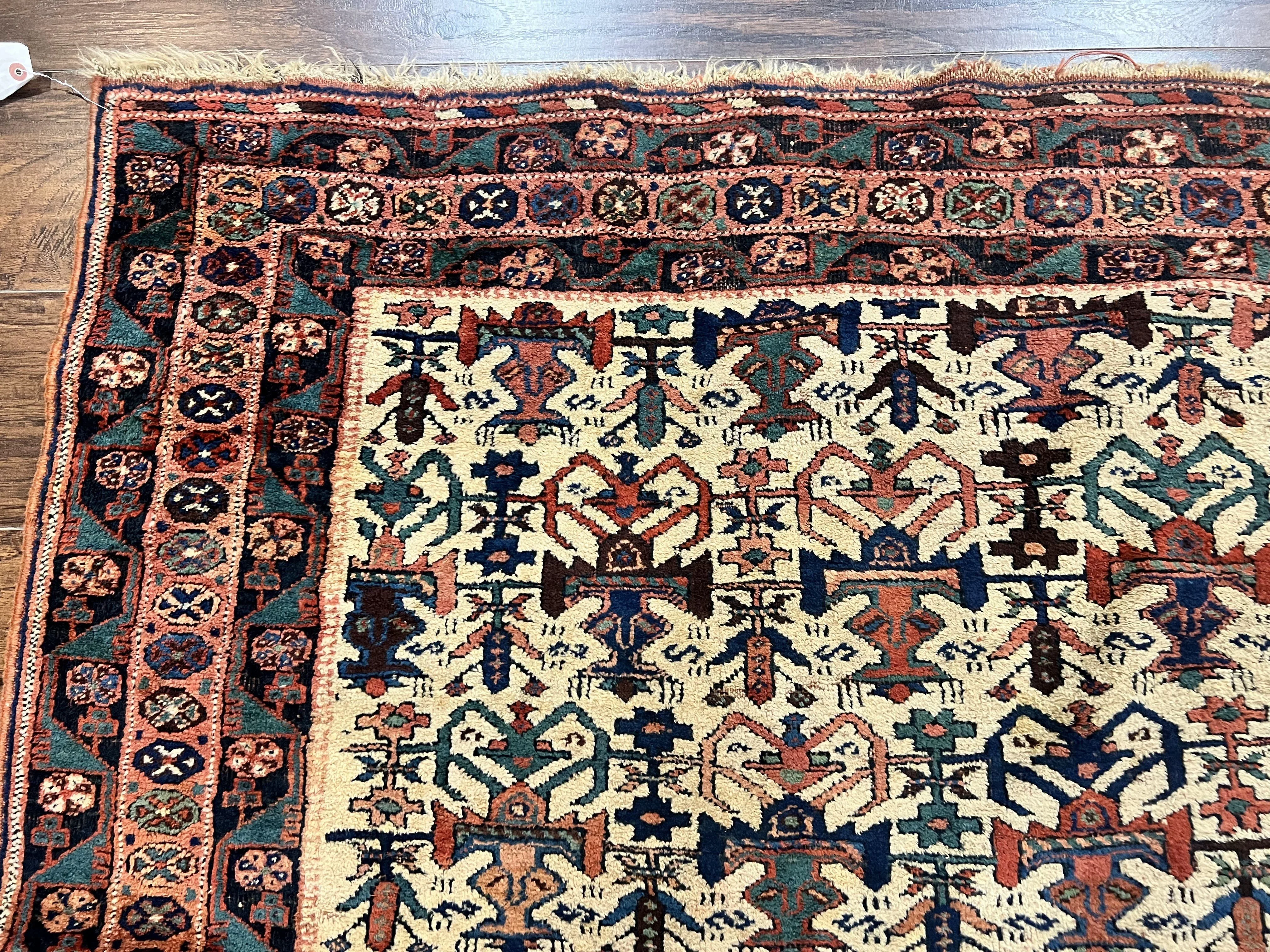 Persian Afshar Rug 5x6, Allover Repeated Motif, Wool Tribal Carpet, Handmade Semi Antique Rug - Image 6