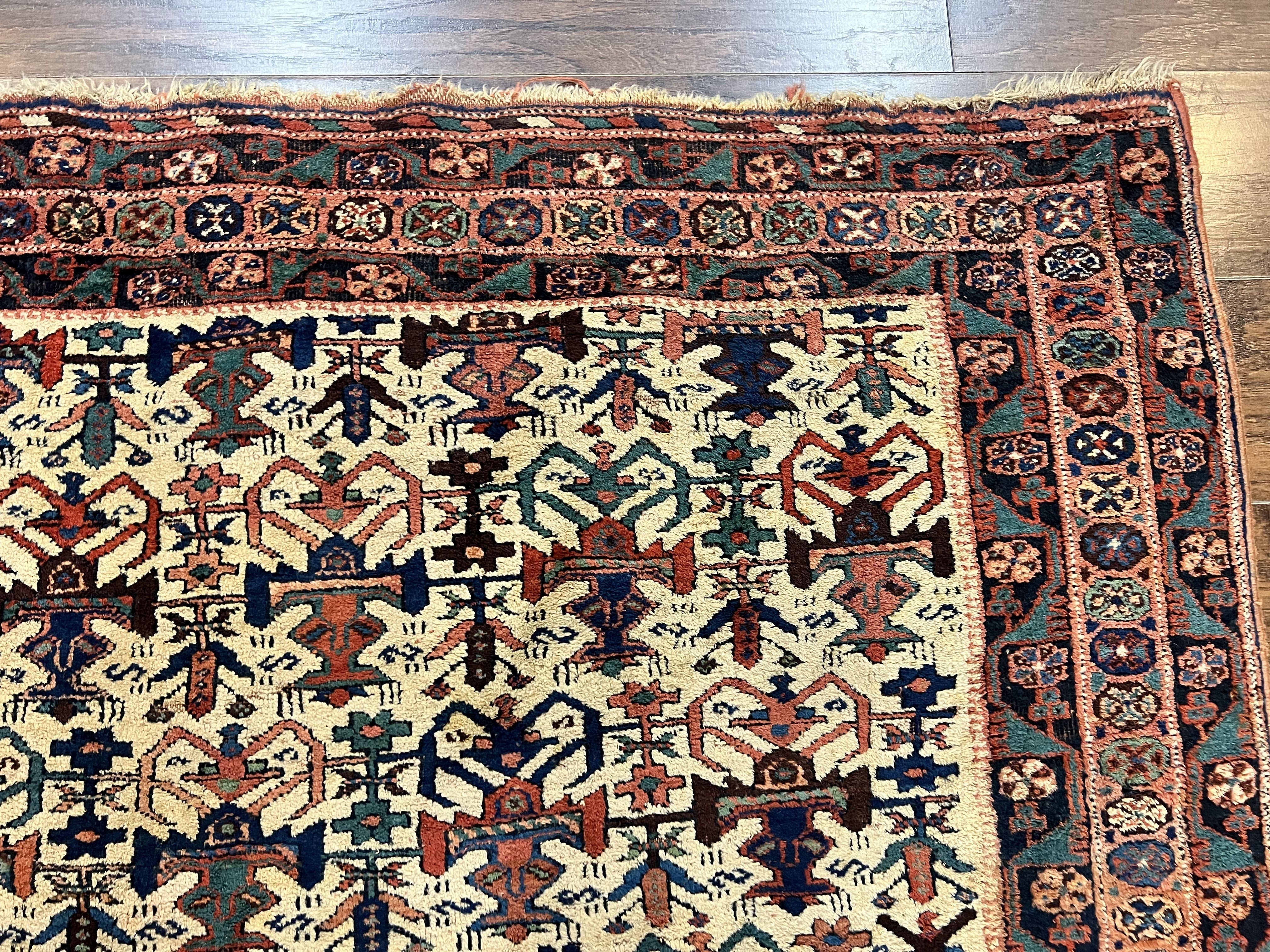 Persian Afshar Rug 5x6, Allover Repeated Motif, Wool Tribal Carpet, Handmade Semi Antique Rug - Image 7