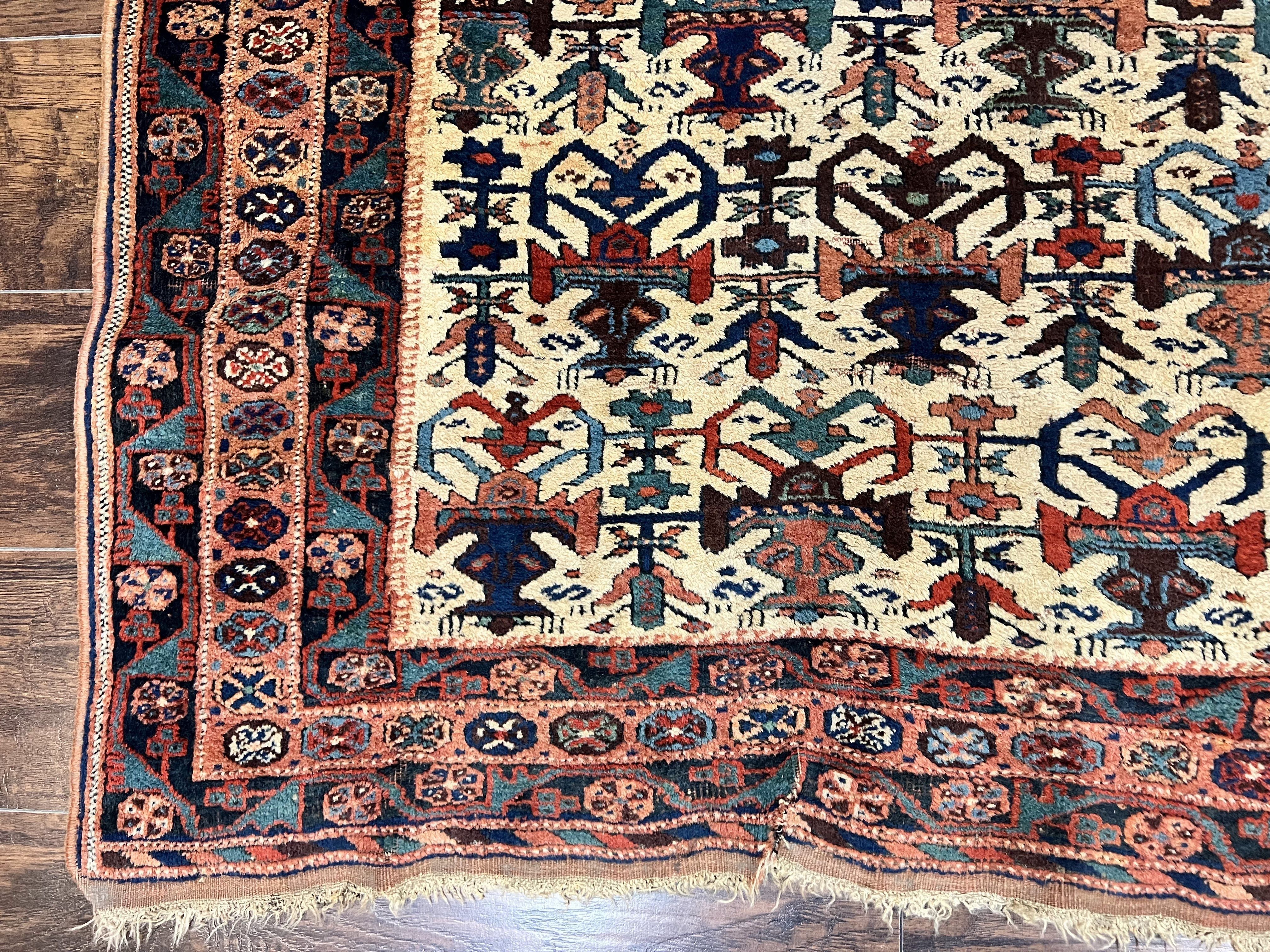 Persian Afshar Rug 5x6, Allover Repeated Motif, Wool Tribal Carpet, Handmade Semi Antique Rug - Image 8