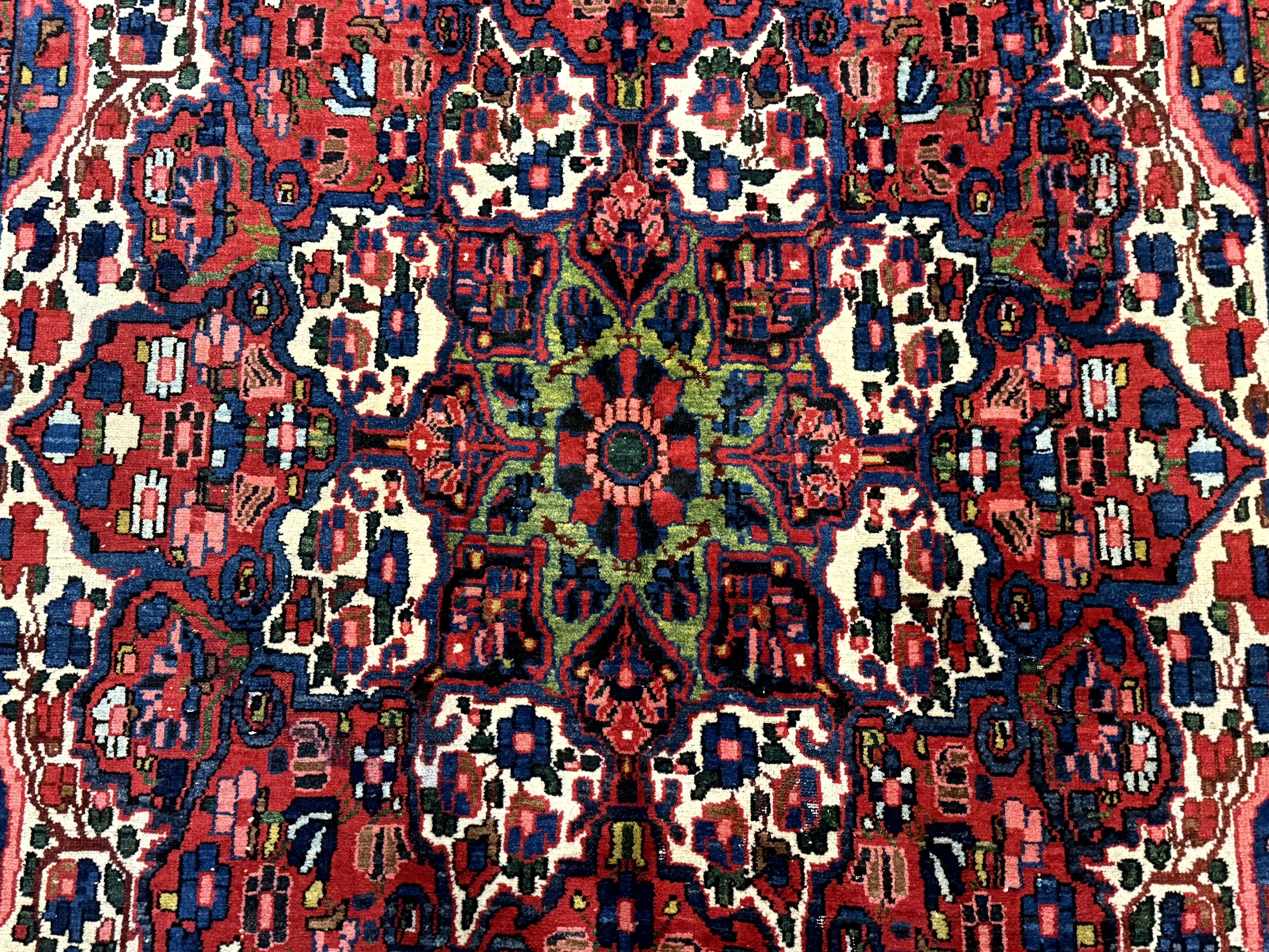 Persian Bakhtiari Rug 7x10, Antique Persian Carpet, Colorful, Great Colors, Ivory Red Blue, Rare Tribal Rug - Image 4