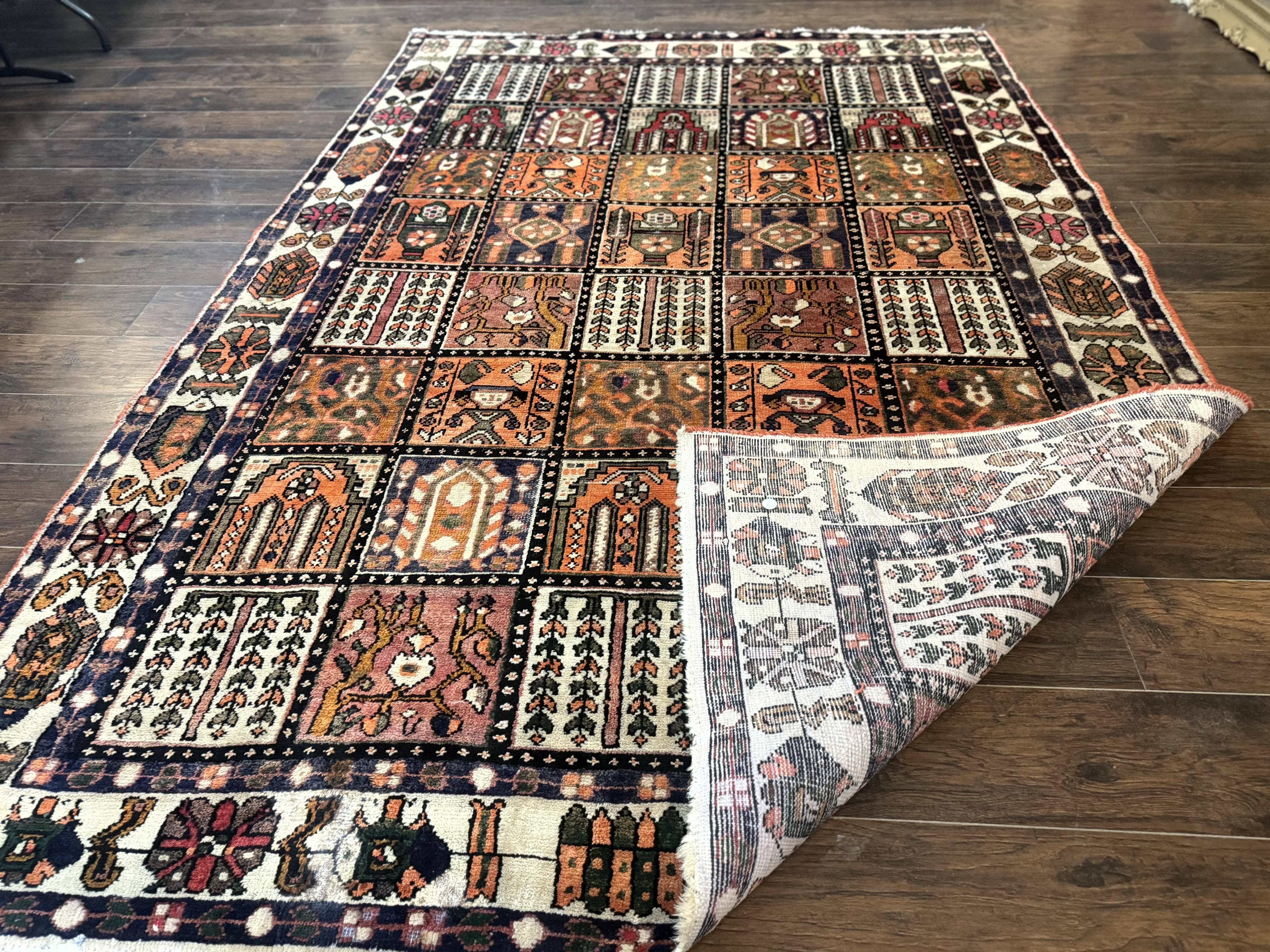 Persian Bakhtiari Tribal Rug 7x10, Panel Design, Semi Antique - Image 11