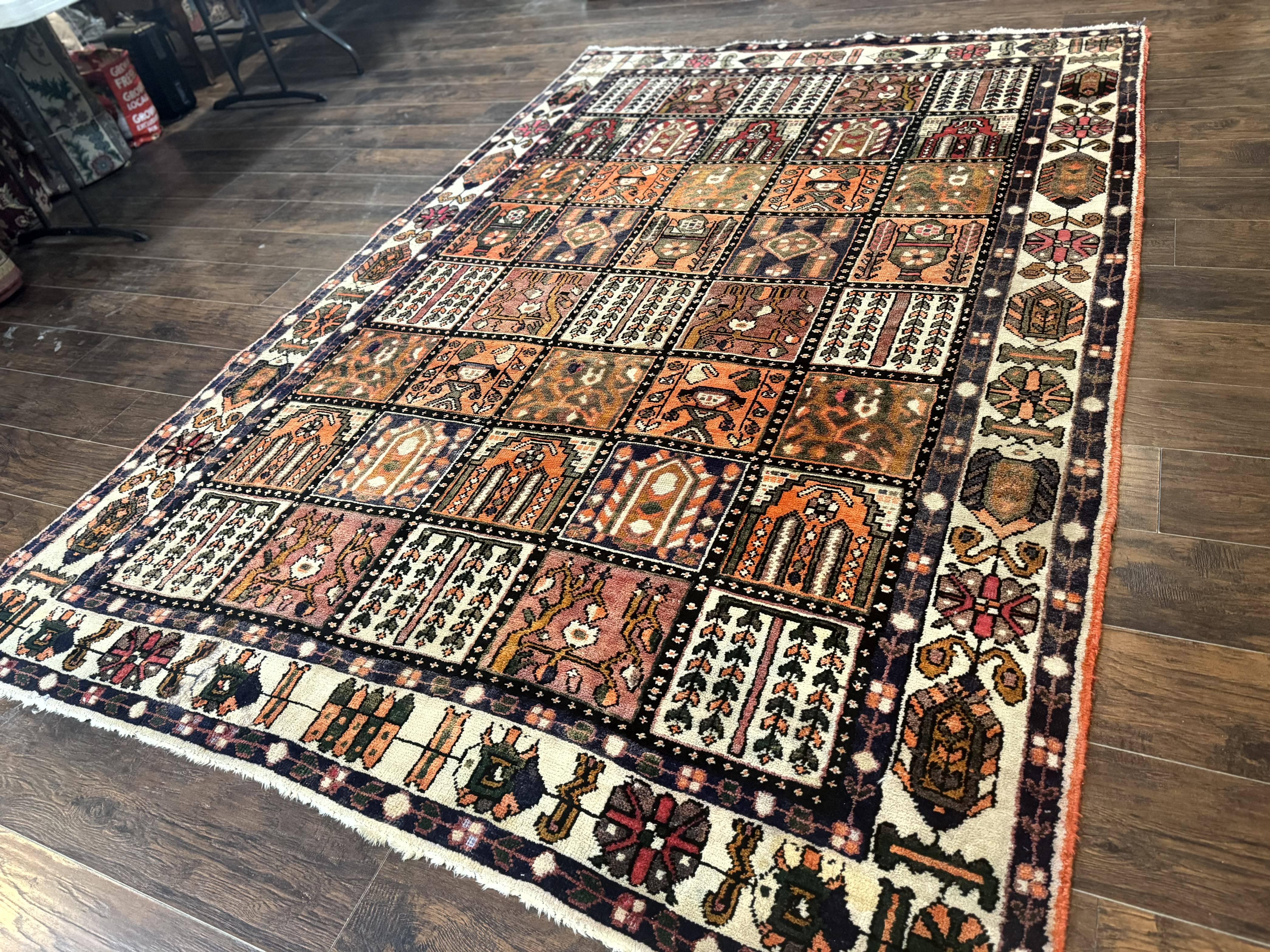 Persian Bakhtiari Tribal Rug 7x10, Panel Design, Semi Antique - Image 2