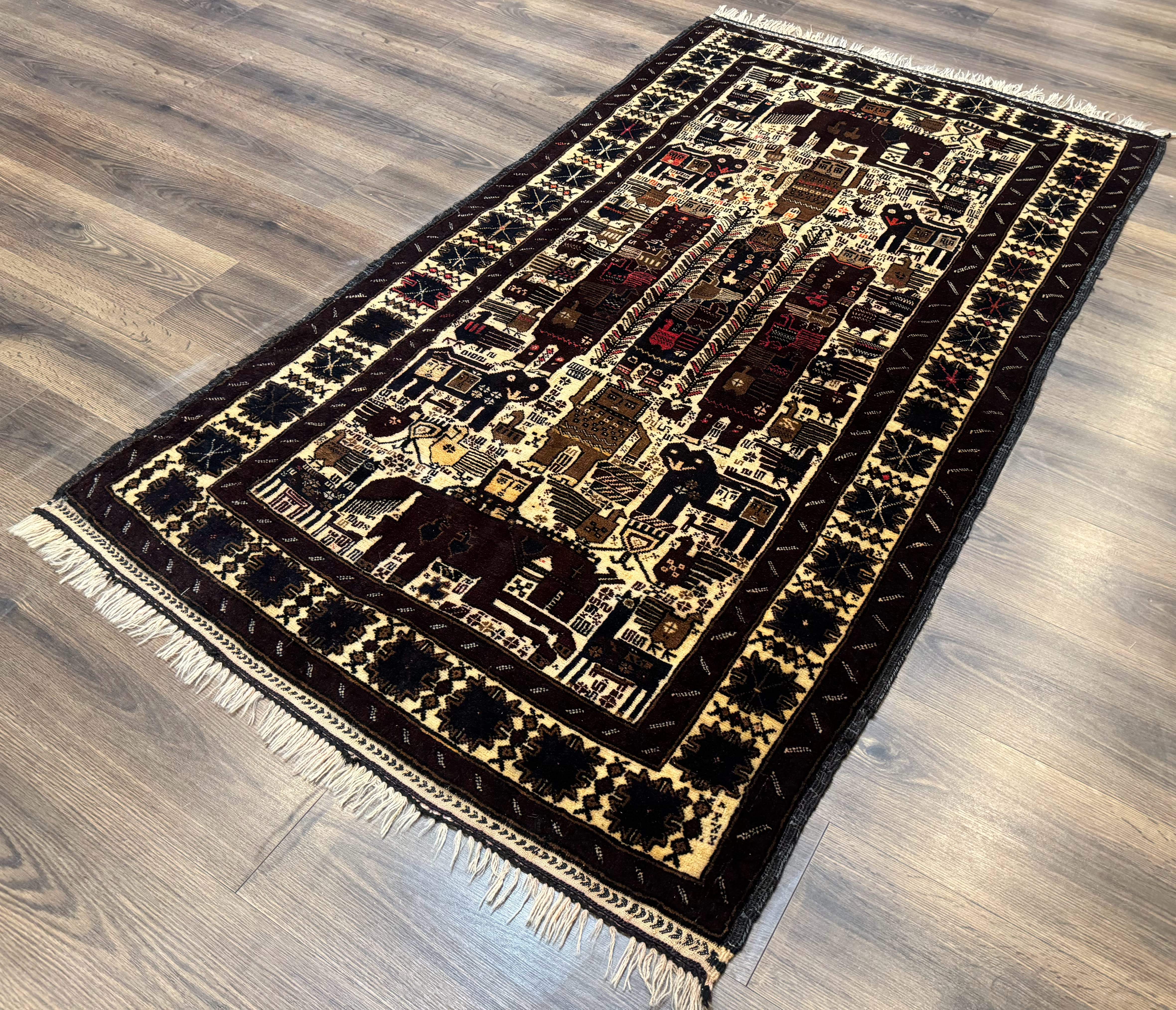 Persian Baluch Tribal Rug 4x6, Human and Bird Pictorials, Vintage, Wool, Collectible - Image 2