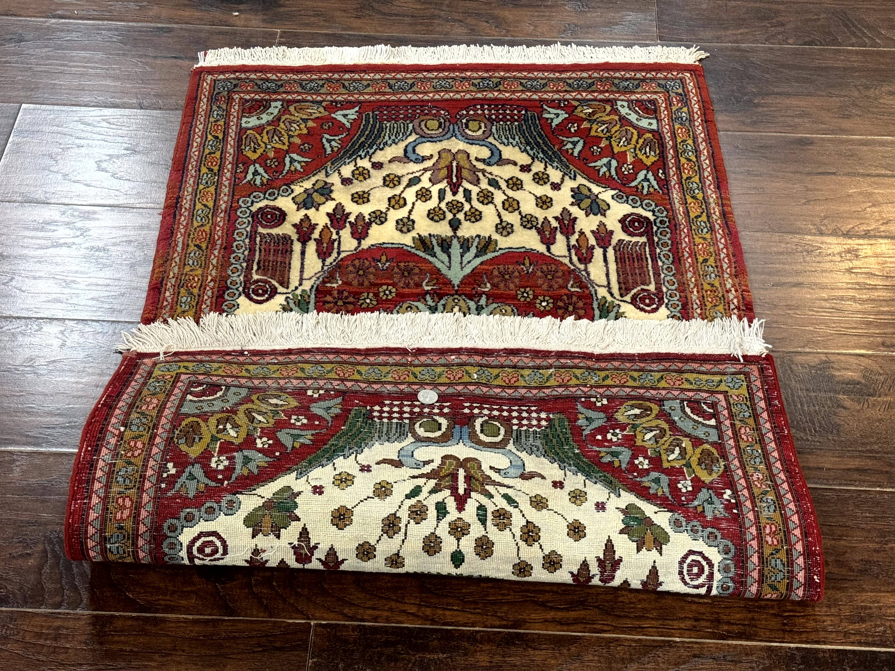 Persian Bijar Rug 2.6 x 4, Antique Carpet, Brick Red and Ivory - Image 11